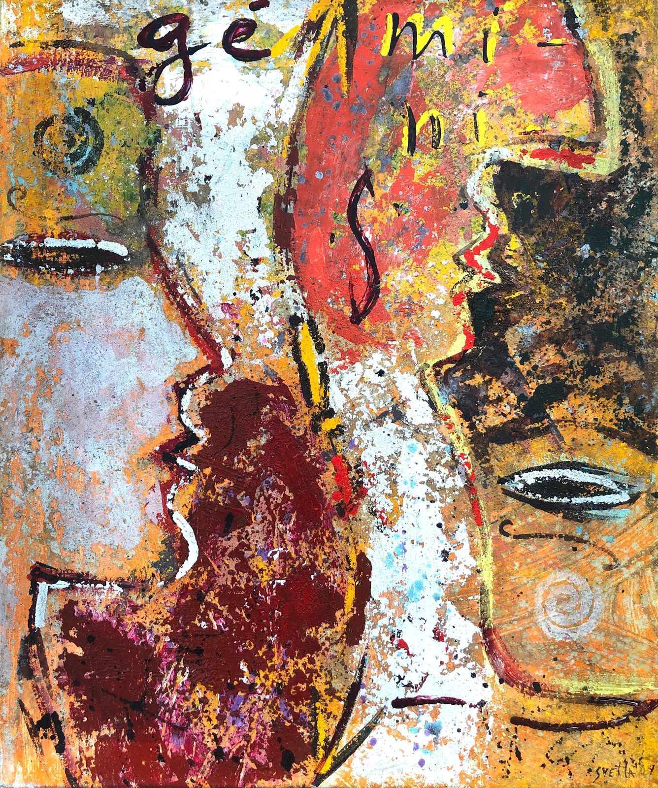 Svetla Georgieva Gemini Mixed Media On Canvas Painting Abstract Expressionism 1989