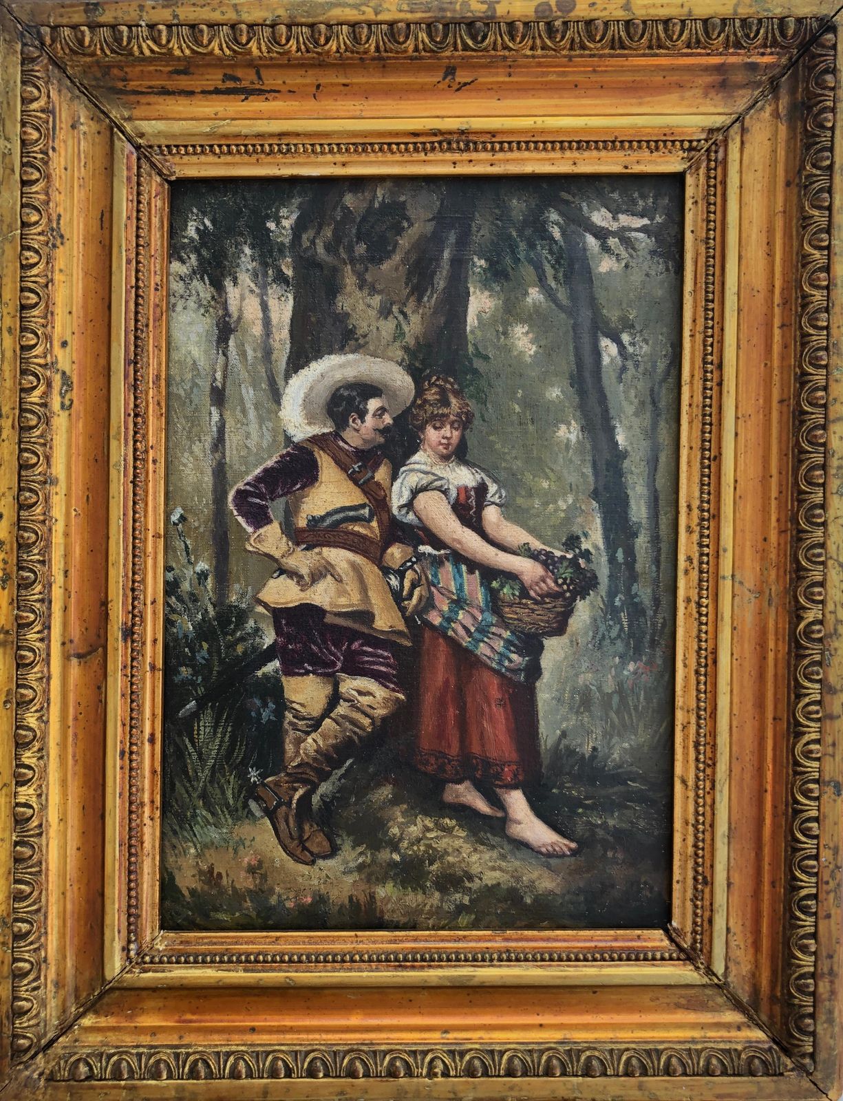 Unknown Courtship In The Forest French Romantic School XIX Century Oil On Canvas C.1880 photo furniture