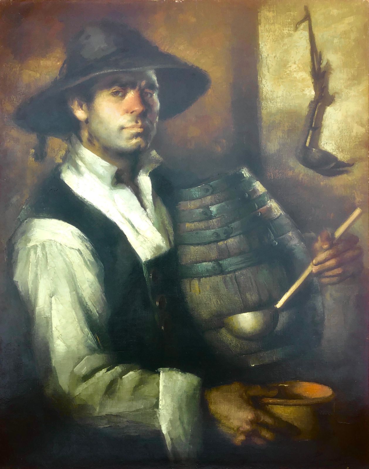 Jose Puyet Goyesque Man Oil On Canvas Painting Portrait C.1980