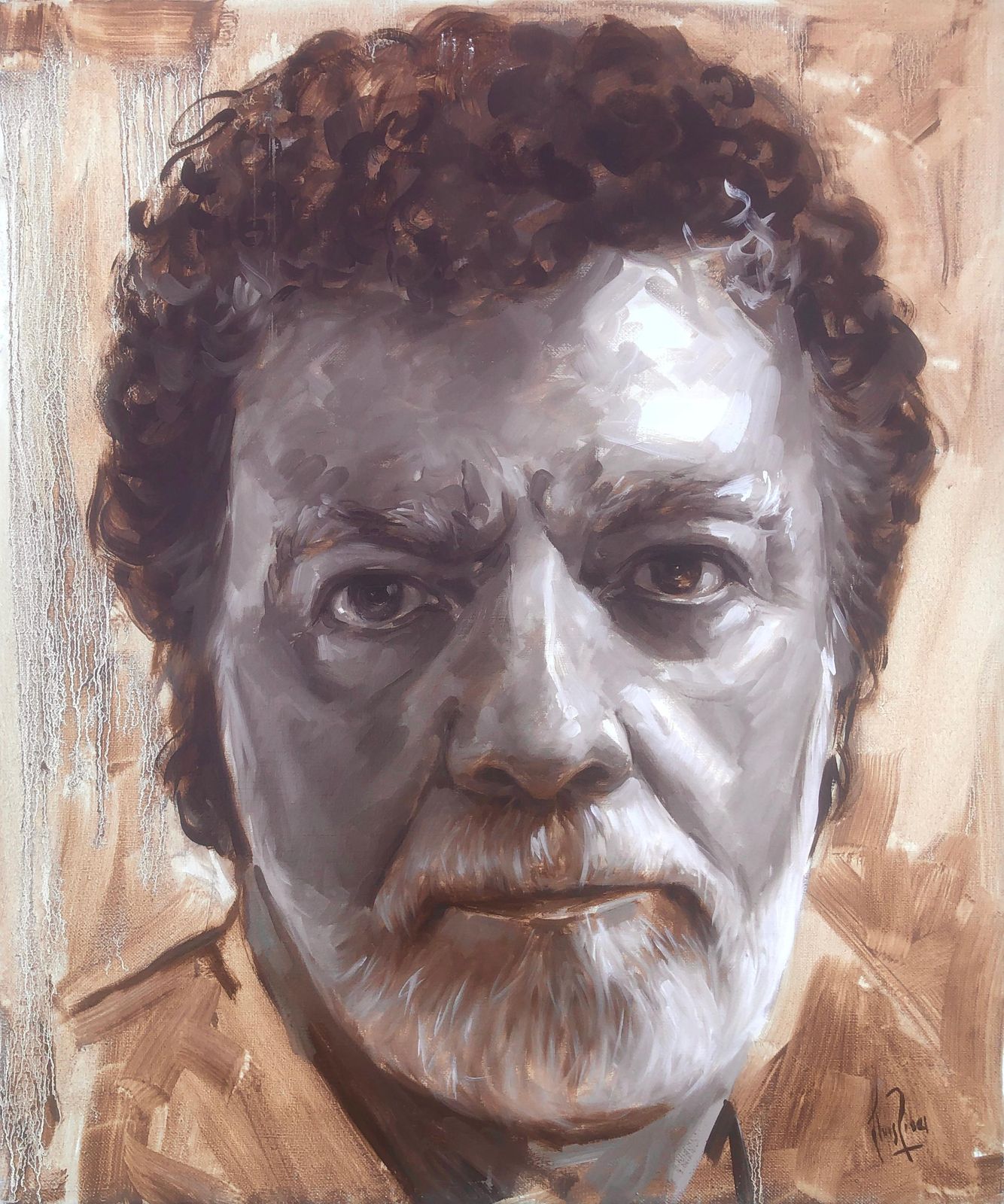 Lluis Ribas Self Portrait Oil On Canvas Painting C.2000