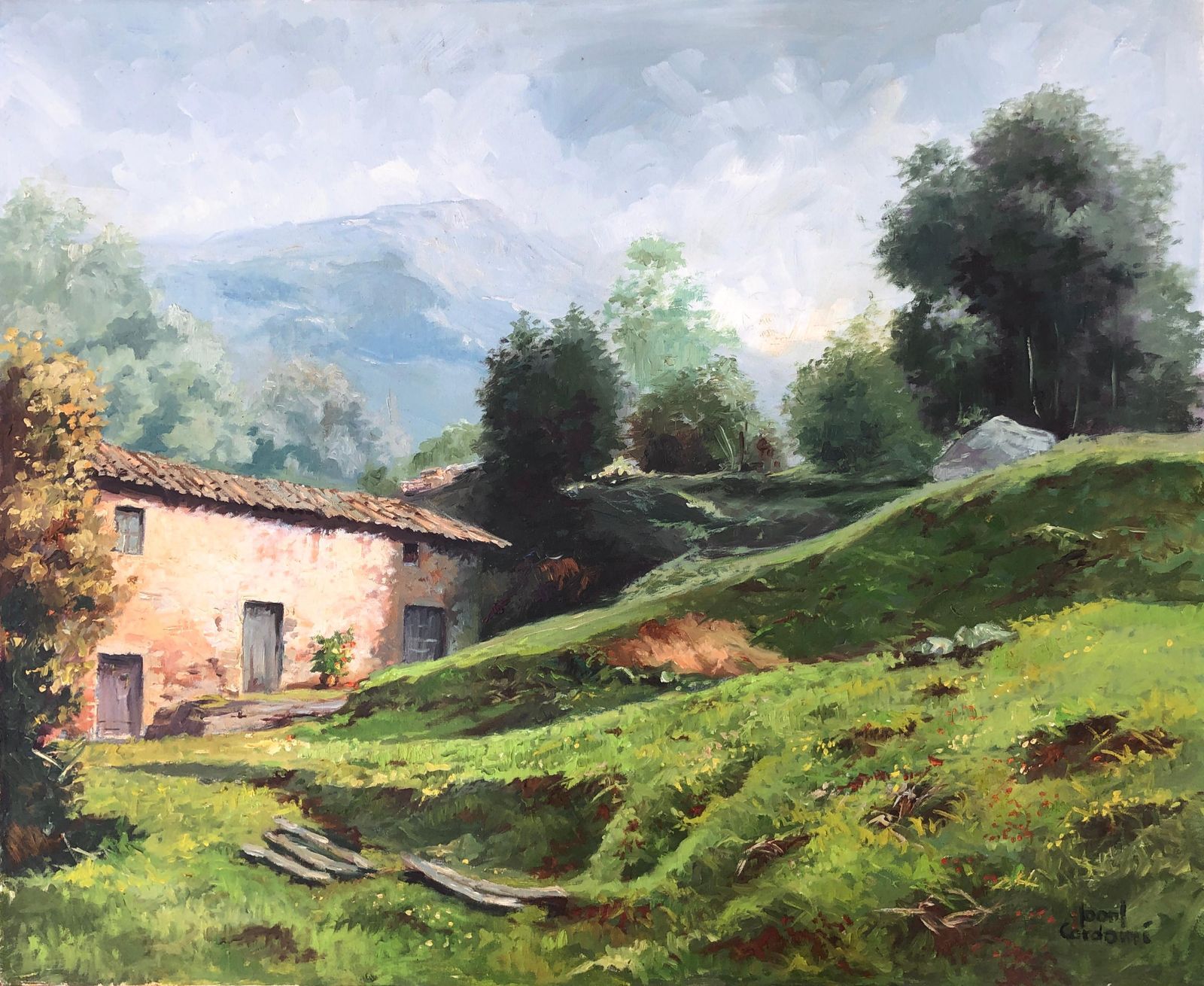 Joan Cordomi Spanish Landscape Oil On Canvas Painting 1980