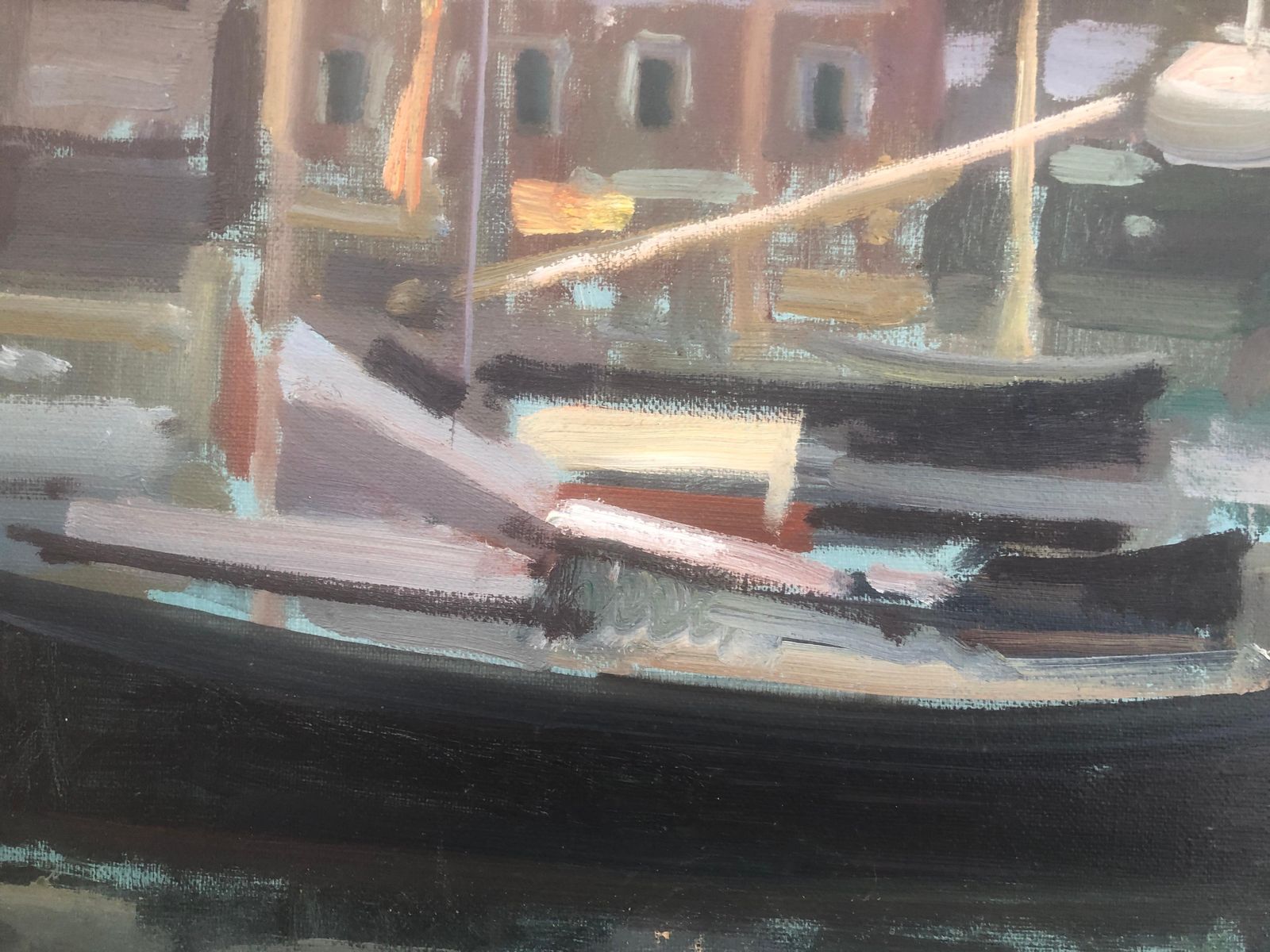 Rafael Duran Benet Fishing Port Oil On Canvas Painting Spain Spanish Seascape C.1990 photo vinterior