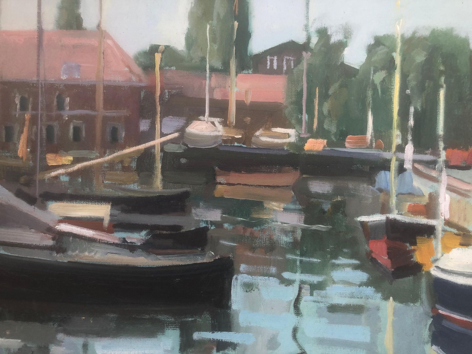 Rafael Duran Benet Fishing Port Oil On Canvas Painting Spain Spanish Seascape C.1990 photo buy