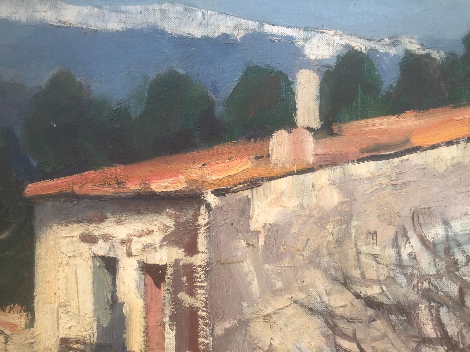 Rafael Duran Benet Town Spanish Landscape Oil On Canvas Painting Spain Mediterranean 1972 photo vinterior