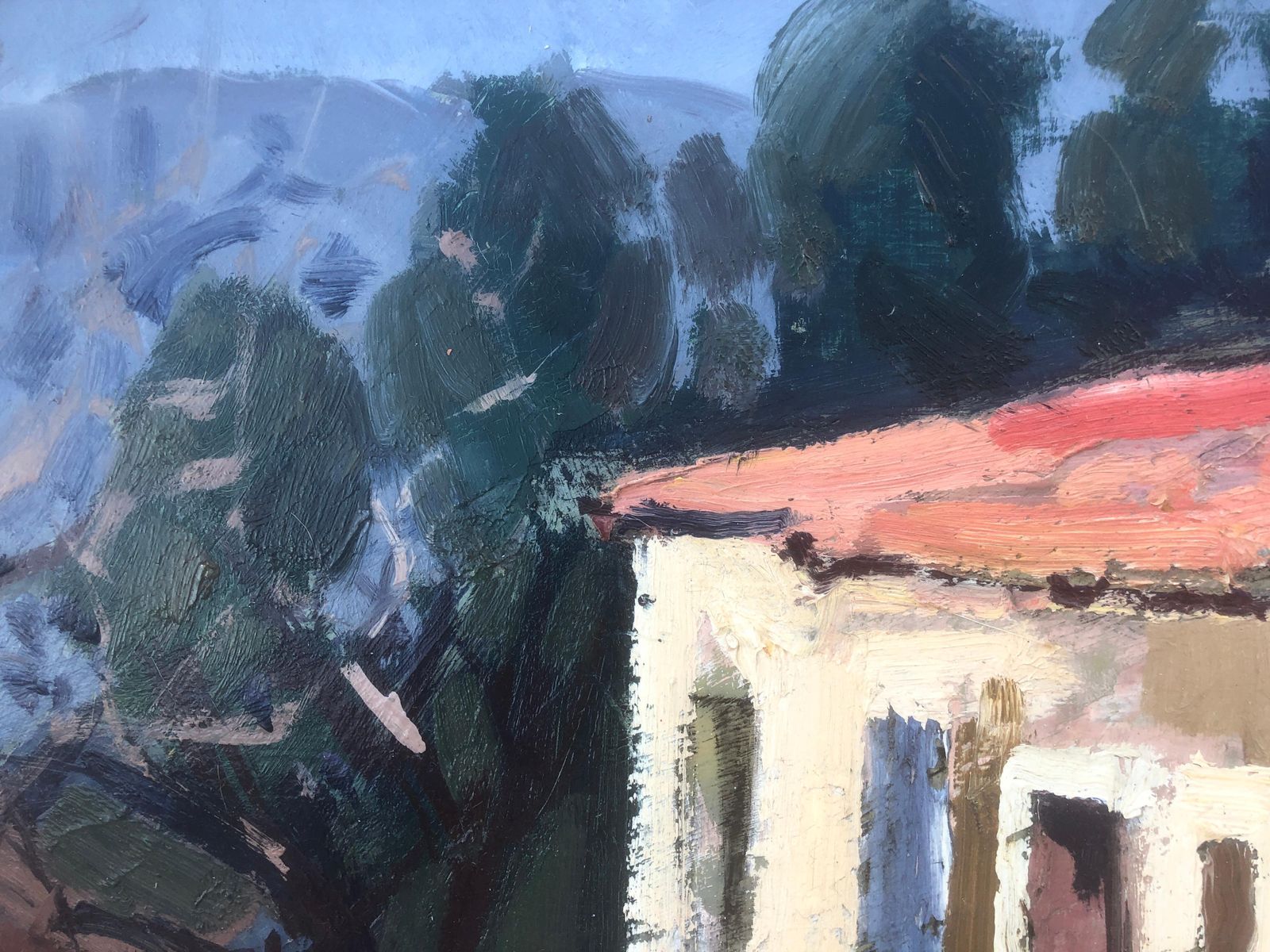 Rafael Duran Benet View Of Spanish Town Spain Oil On Board Painting Landscape C.1980 photo Art
