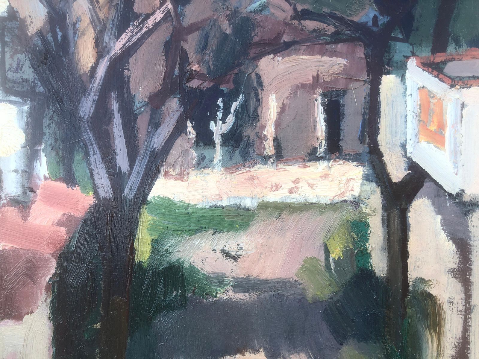 Rafael Duran Benet View Of Spanish Town Spain Oil On Board Painting Landscape C.1980 photo vinterior