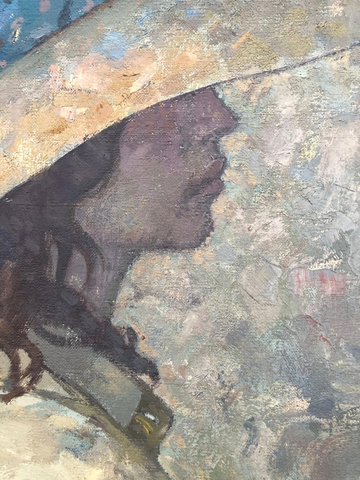 Alexandre Siches Woman With Hat In Profile Oil On Canvas Painting Portrait C.1980 photo Art