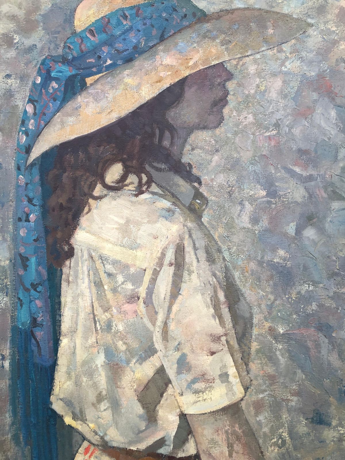 Alexandre Siches Woman With Hat In Profile Oil On Canvas Painting Portrait C.1980 photo buy