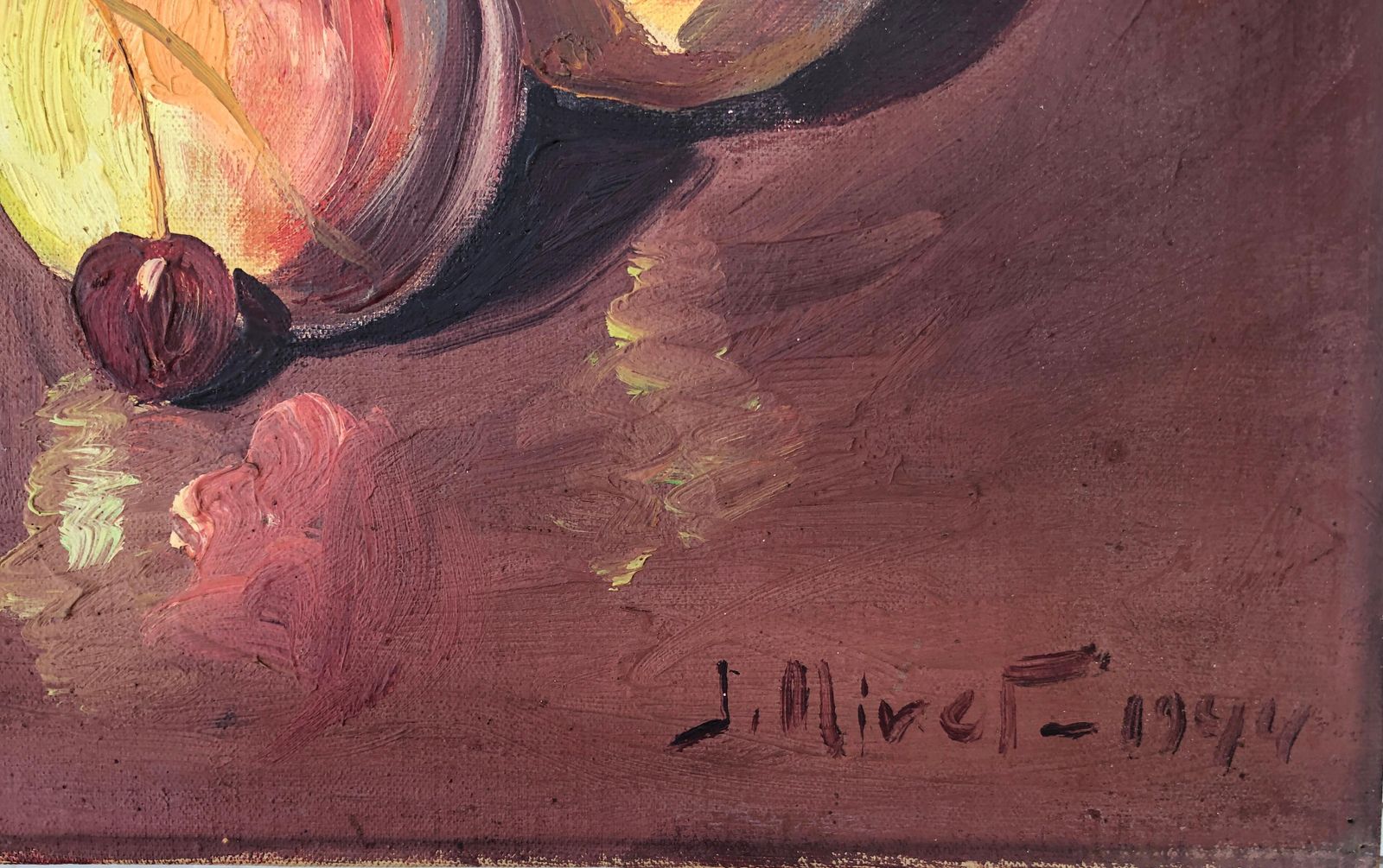 Jose Miret Aleu – Stilleven Met Perziken En Kersen, Olieverf Op Doek, 1944 photo furniture