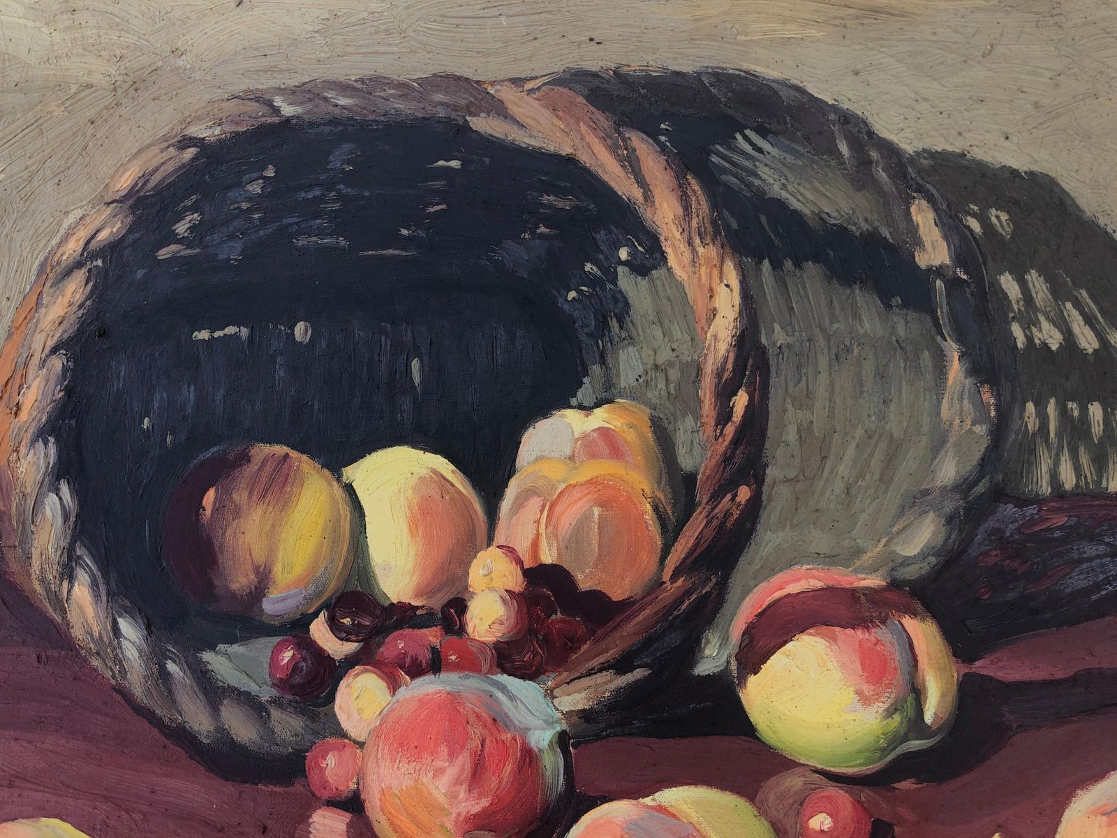 Jose Miret Aleu Still Life Of Peaches And Cherries Oil On Canvas Painting 1944 photo buy