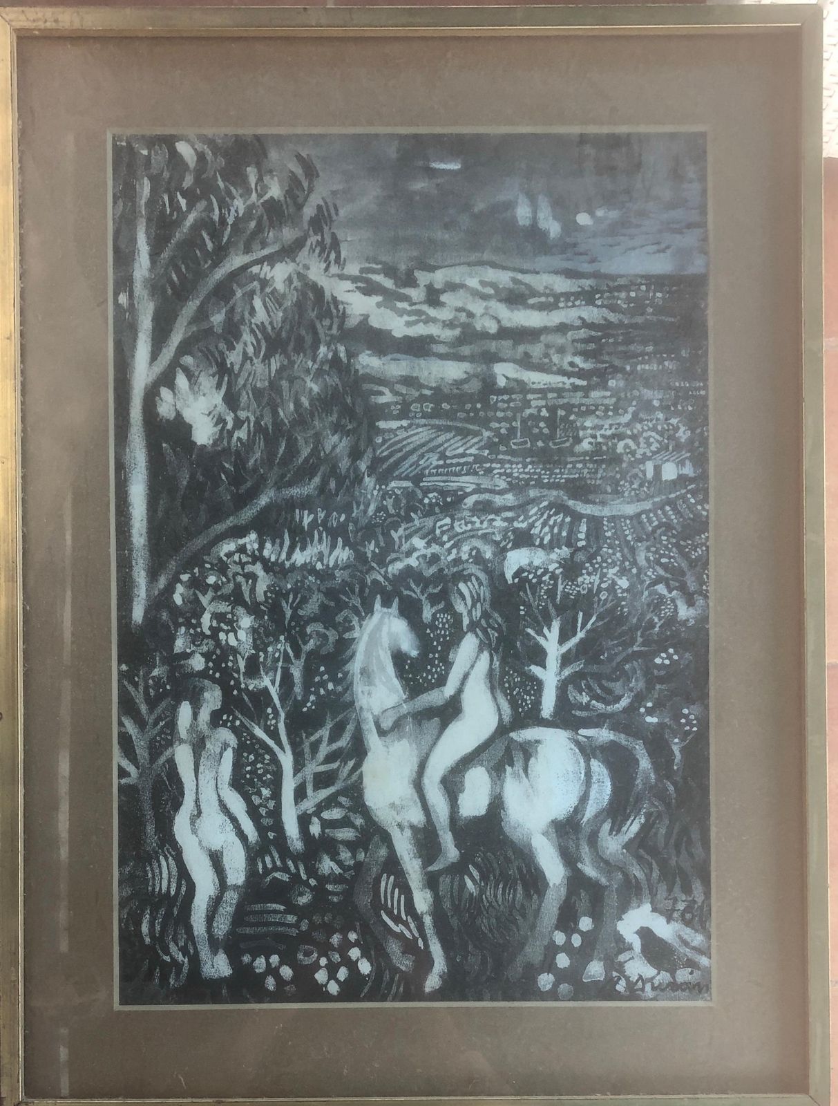 Rafael Duran Benet Dreamlike Surrealist Landscape Nude Figures White Horse Symbolic Mediterranean 1976 photo furniture