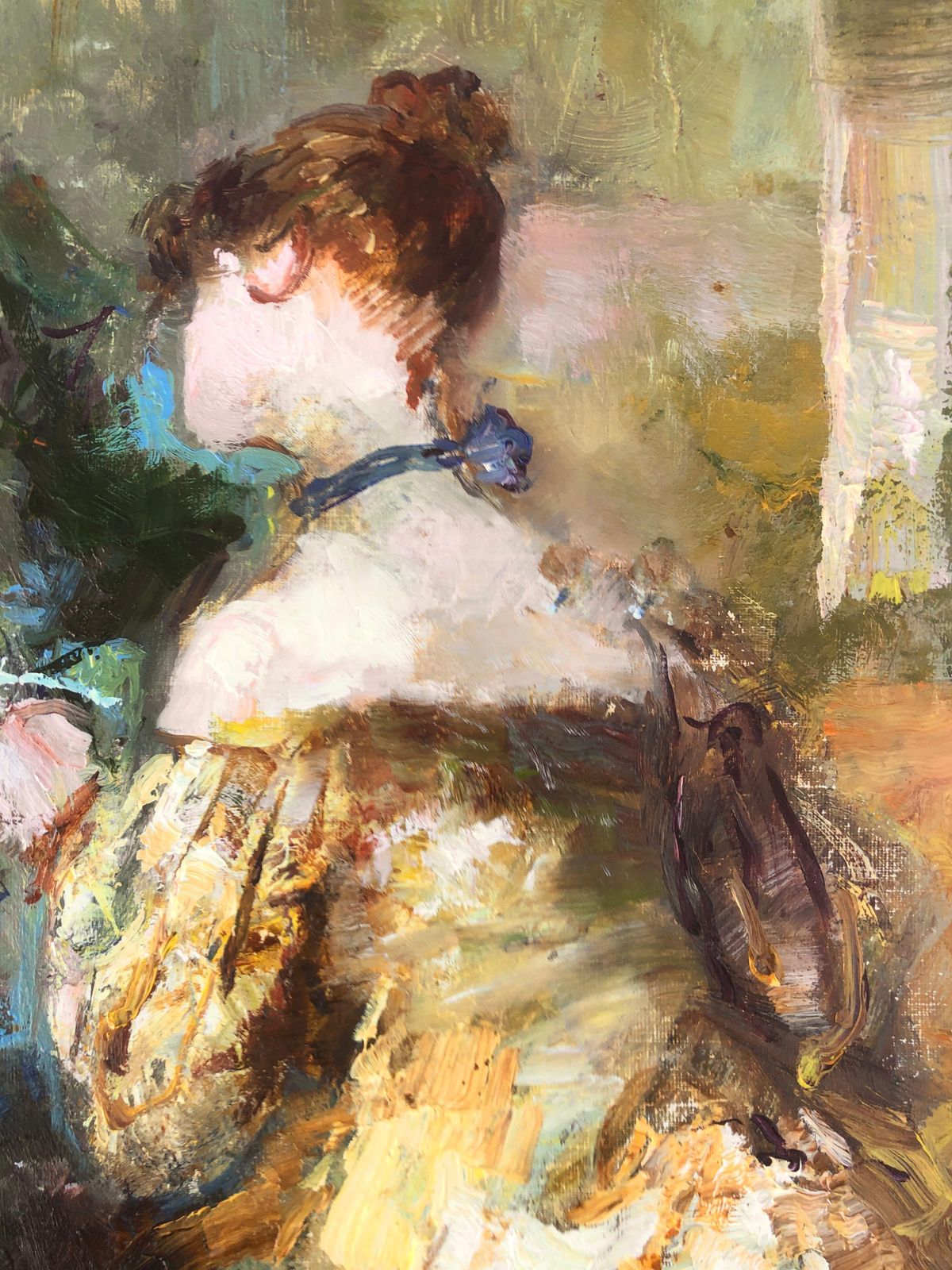 Joan Camo Sentis Spanish Belle époque Café Society Figurative Oil Painting Interior Scene 1970s photo for sale