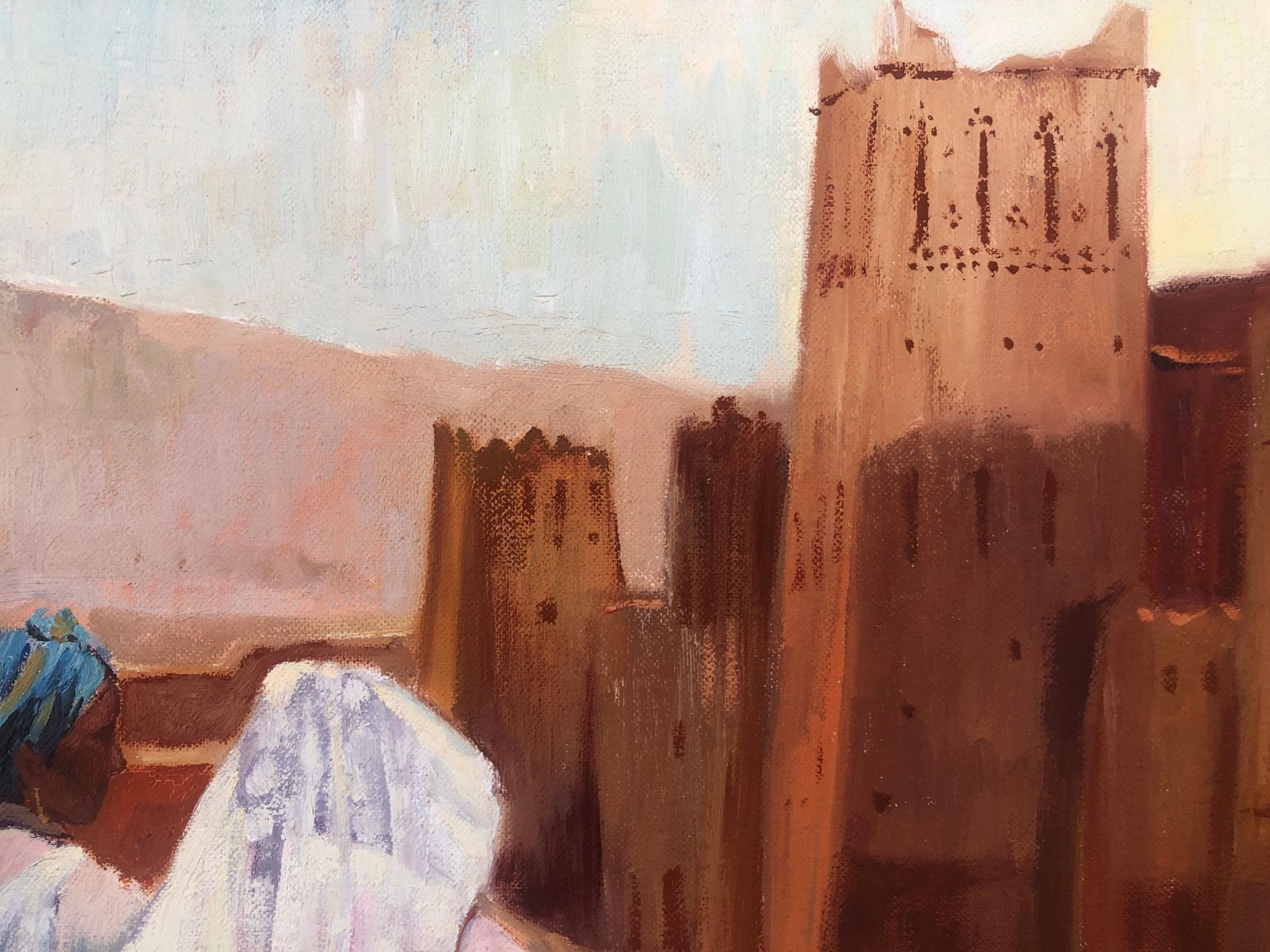 Rosa Lopez Path To The Kasbah Morocco Oil On Canvas Painting Orientalist Art C.2008 photo vinterior
