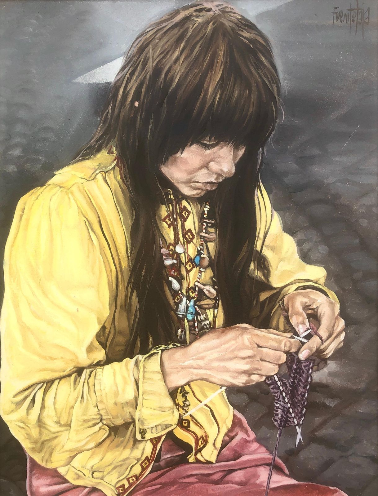 José Luis Fuentetaja – Vrouw, Hippie – Olie En Acryl Op Doek – Realisme – Spanje, Sitges, Jaren 1970, Ca. 1980
