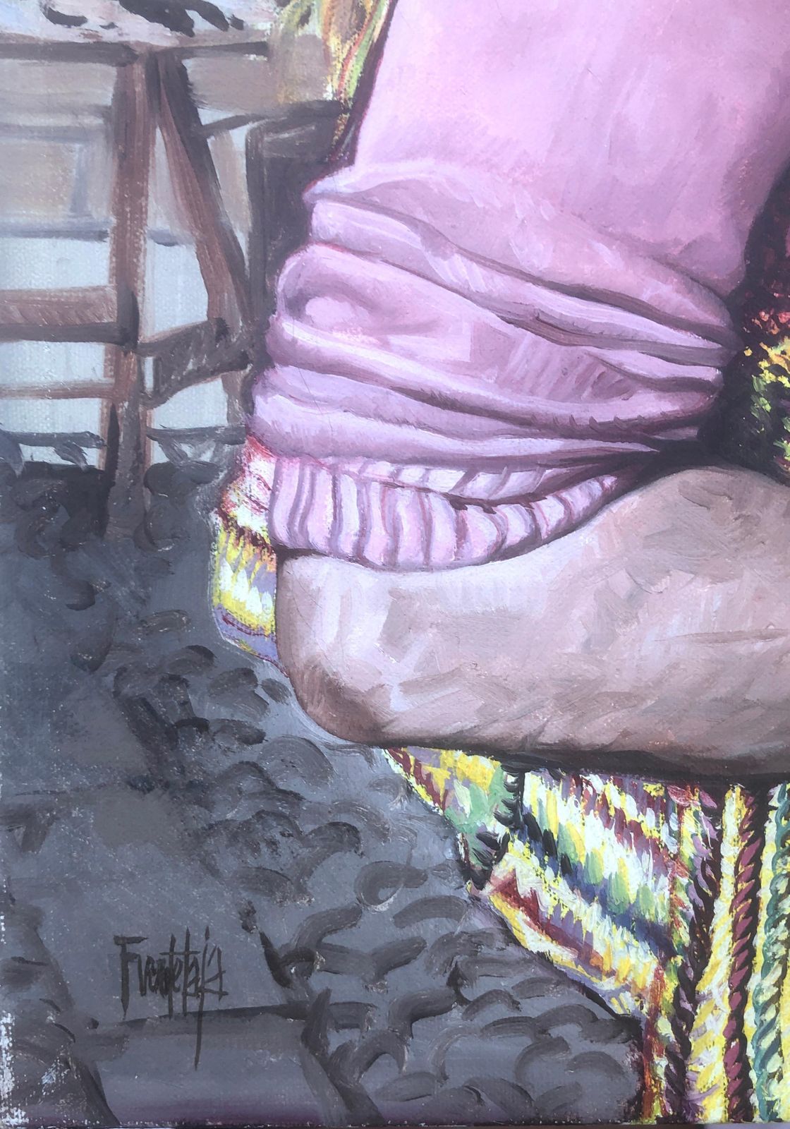 José Luis Fuentetaja Paternity Oil Acrylic On Canvas Painting Realism Spain Sitges 70s C.1980 photo furniture