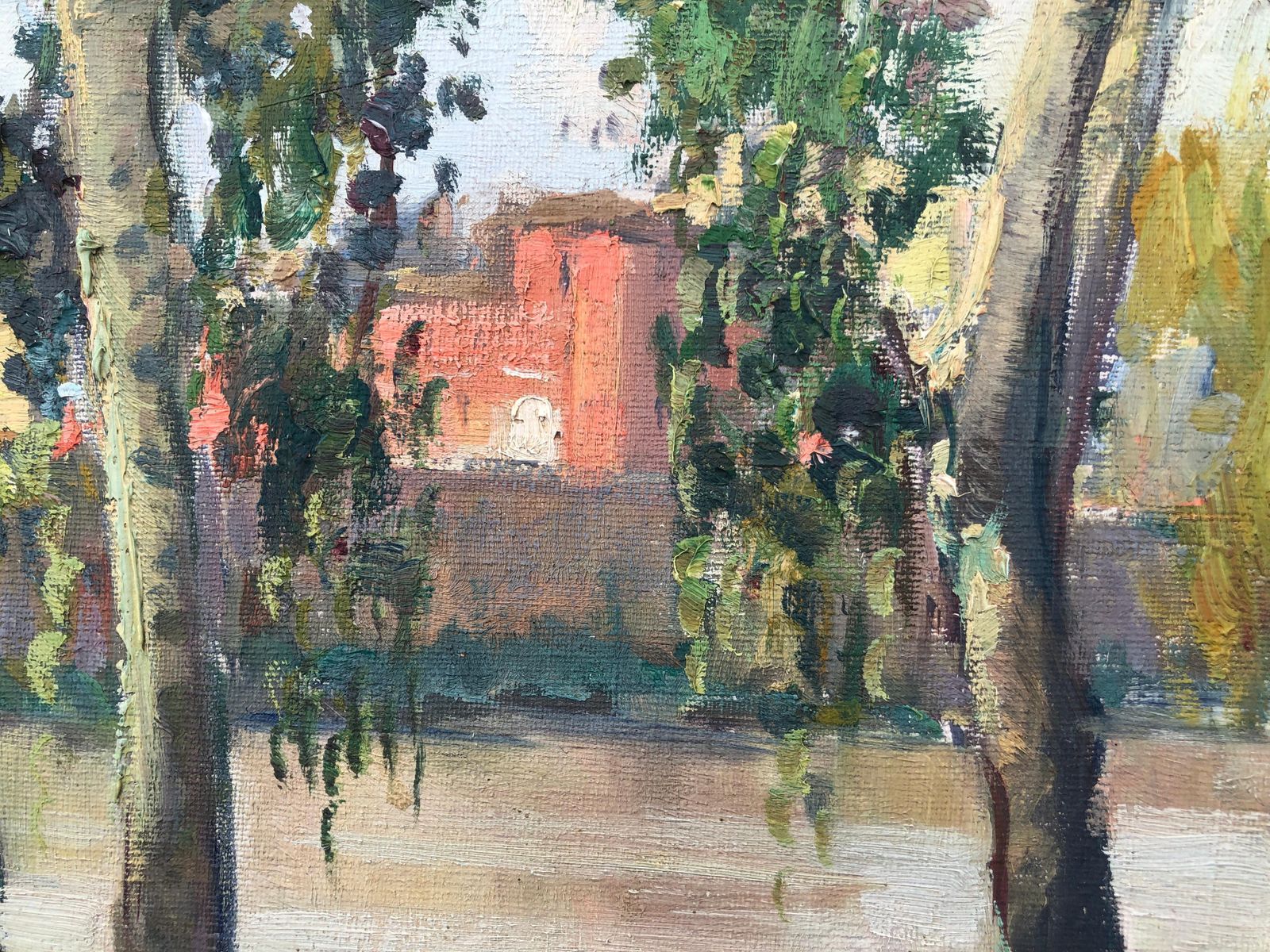 Bay Sala Zaragoza Spain Oil On Canvas Painting Impressionist Spanish Landscape C.1950 photo 1500.0