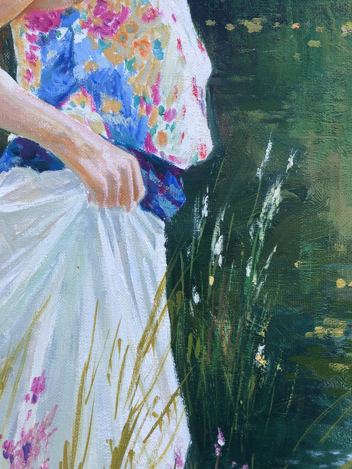 Roman Frances Young Woman By The River Oil On Canvas Painting C.2000 photo vinterior