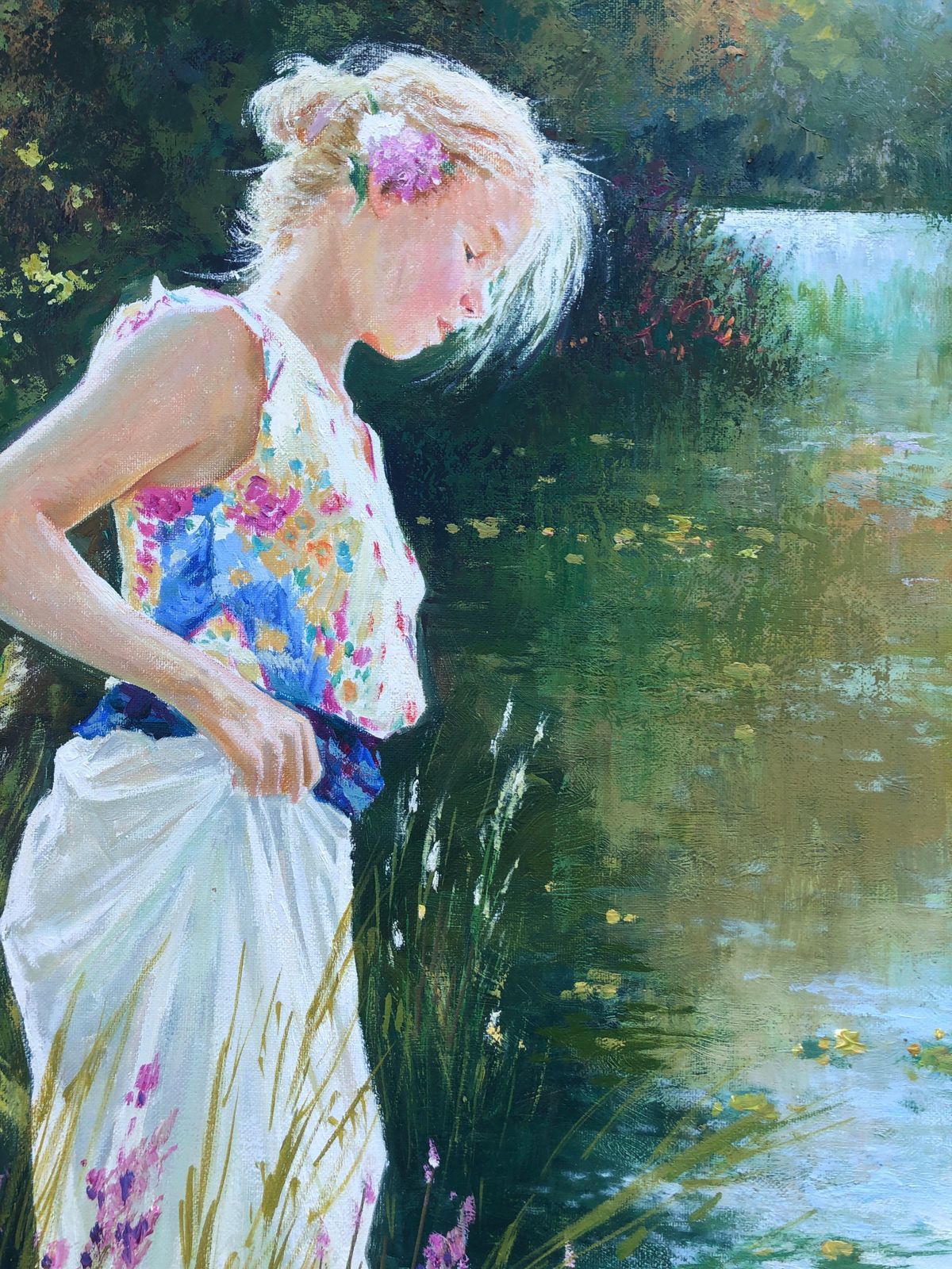 Roman Frances Young Woman By The River Oil On Canvas Painting C.2000 photo buy