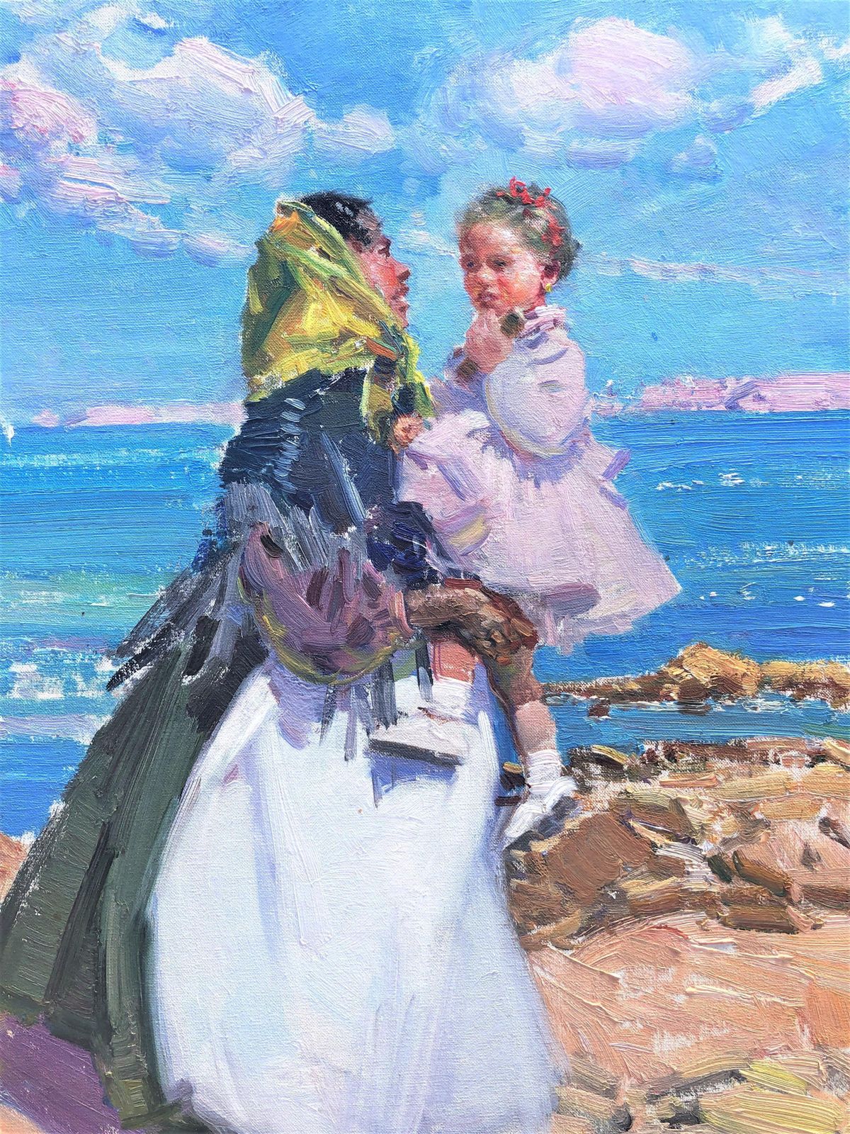Ignacio Gil Sala Mother And Child Ibiza Beach Mediterranean Art Oil Painting Spain photo buy