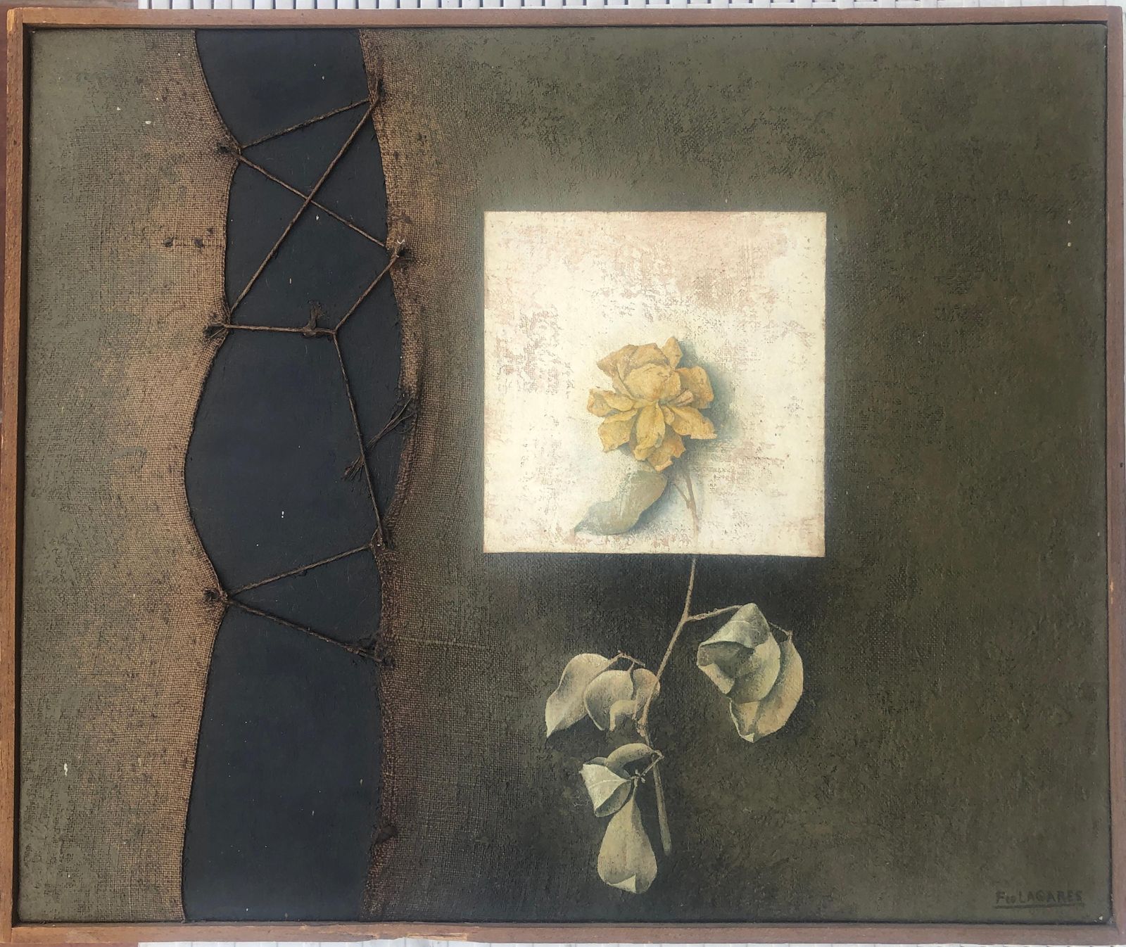 Paco Lagares Ropes Oil And Assemblage On Board Contemporary Art C.1980 photo furniture