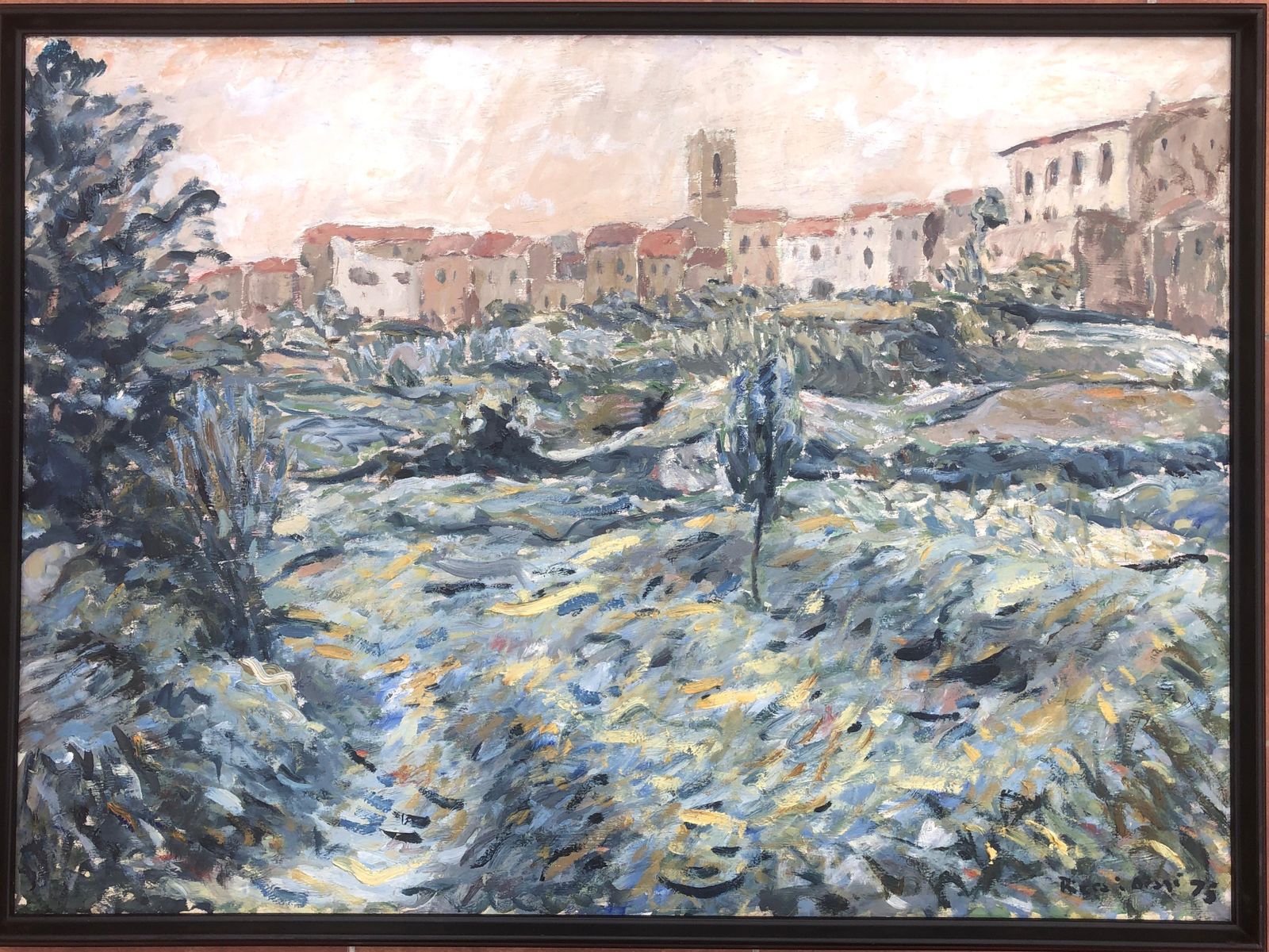 Josep Maria Riera I Aragó Spanish Landscape Oil On Canvas Painting 1975 photo furniture