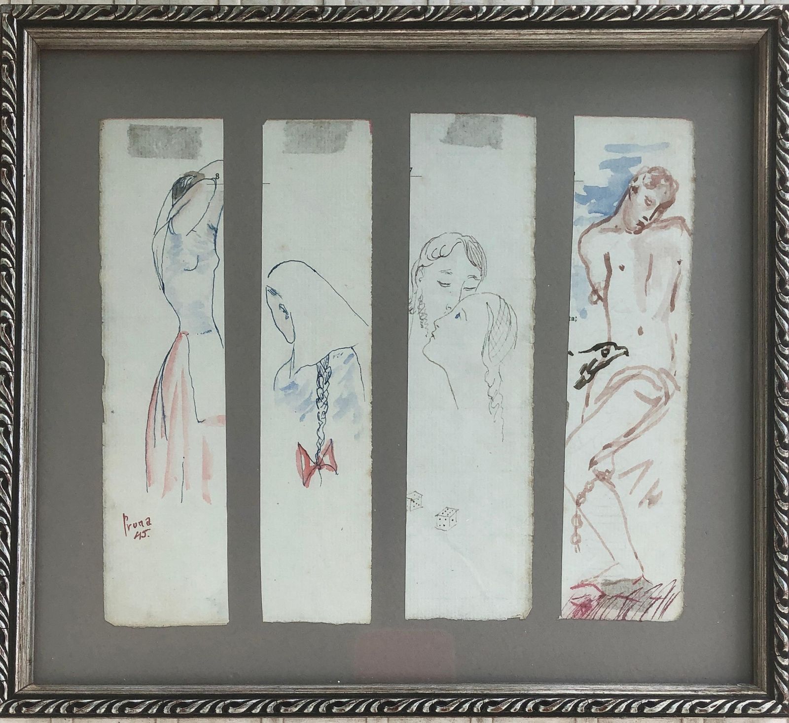 Pere Pruna Y Ocerans Four 1945 Female Nude Ink Drawings Catalan School école De Paris Style 1945 photo furniture