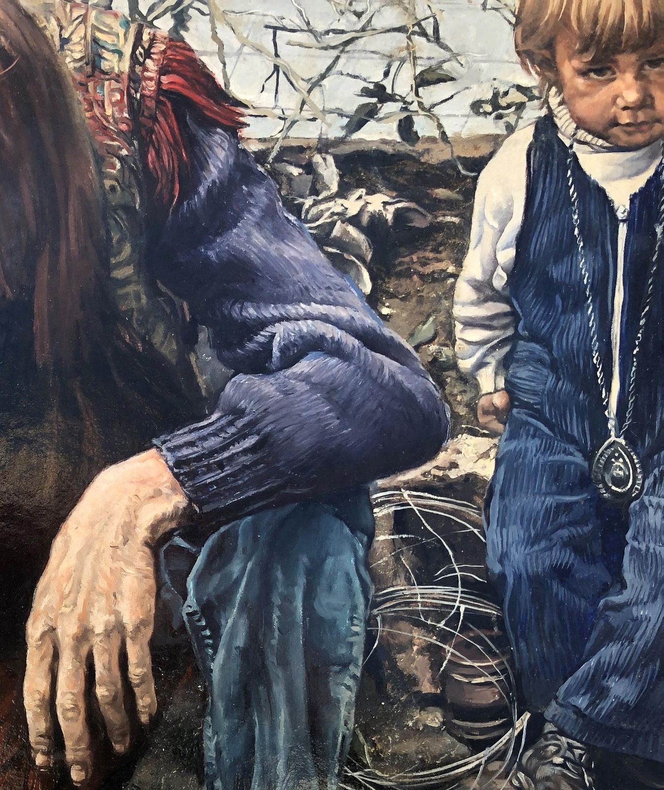 José Luis Fuentetaja Figurative Realist Acrylic Painting, Hippie Era Scene, Spanish Art 1980s Framed photo vintage