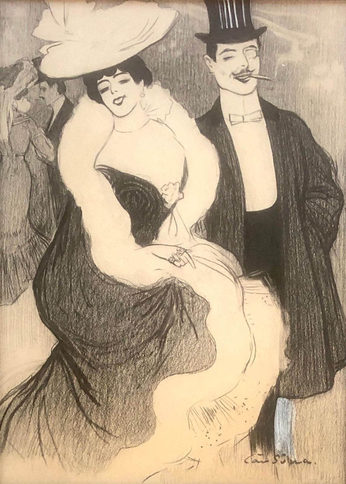 Joan Cardona Llados Paris Modernist Scene Mixed Media Drawimg C.1900
