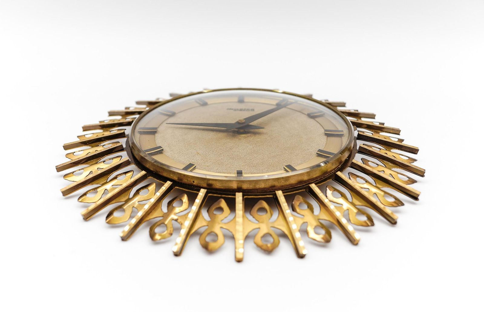 Mid Century Modern Sunburst Wall Clock By Trichter In Brass, 1960s Germany photo Home Decor