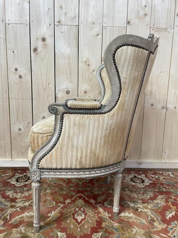 Fauteuil   Bergère De Style Louis XVI Réchampie Velours Beige photo furniture