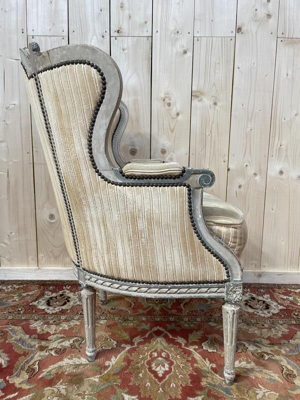 Fauteuil   Bergère De Style Louis XVI Réchampie Velours Beige photo buy