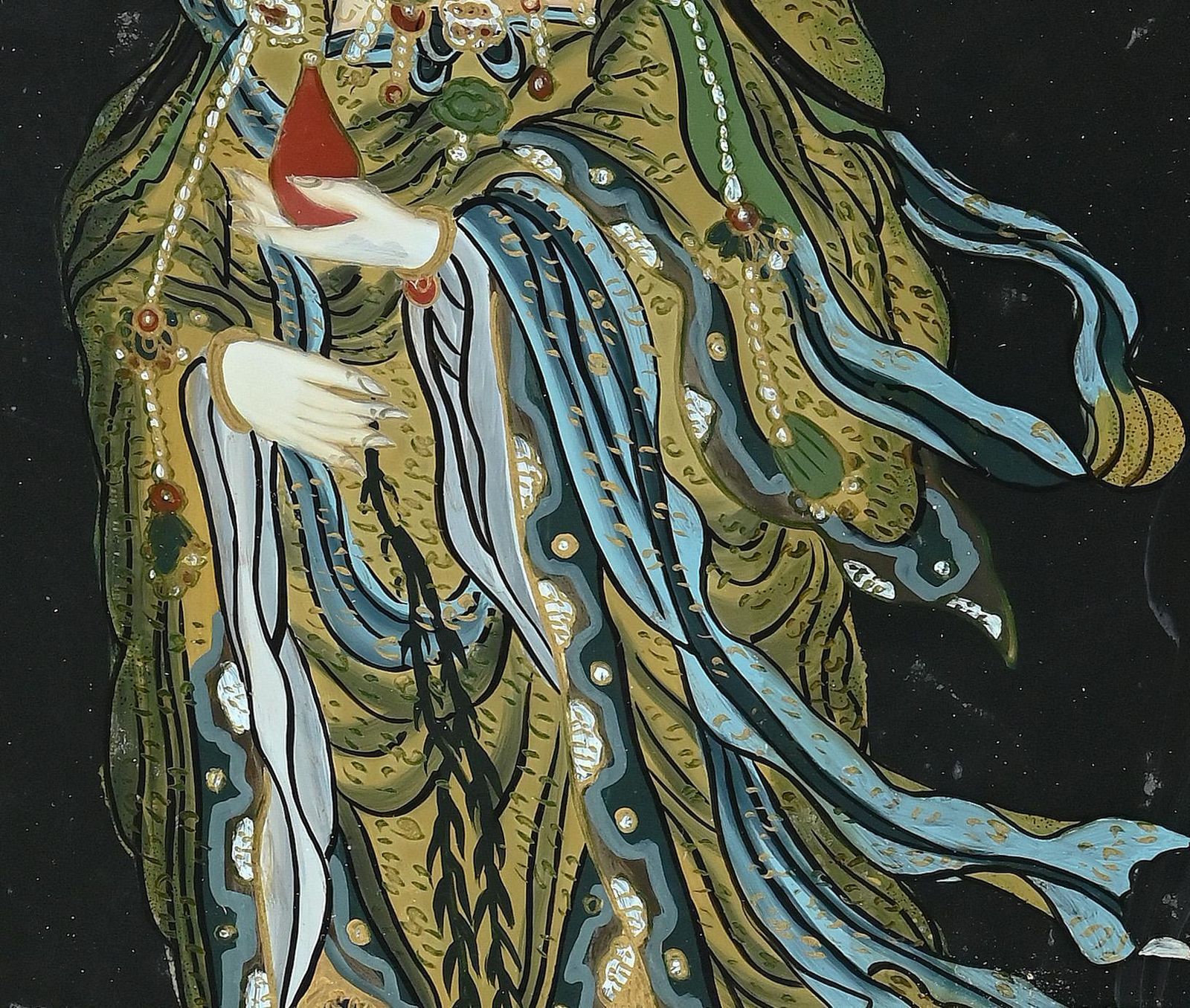 Oriental Woman, Enamel On Board, Early 20th Century photo Art