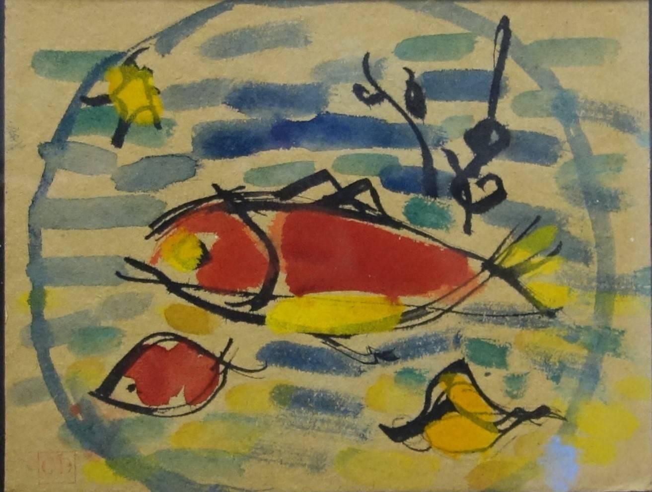 Giulio Da Milano"Fish" Watercolor   Cm. 18 X 14  19371937 photo furniture