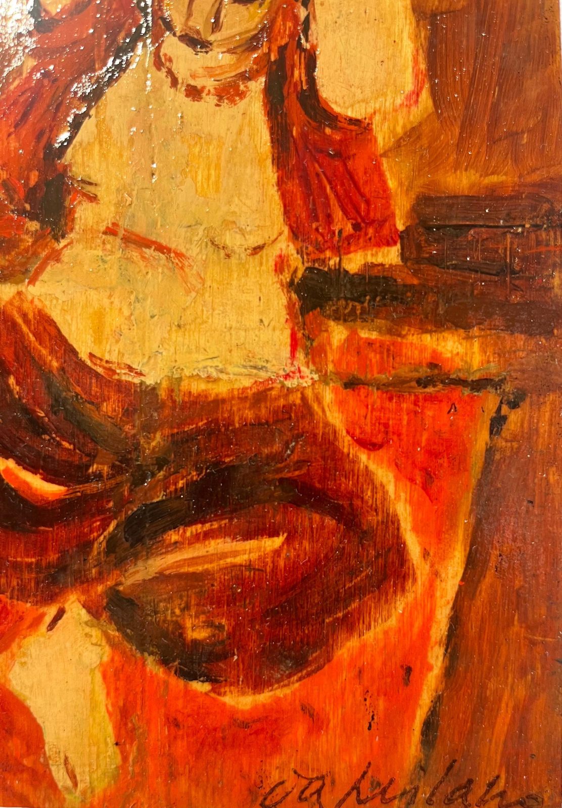 Giulio Da Milano"Red Odalisque" Oil Cm. 17 X 12 1947  Offer Free Shipping1947 photo Art