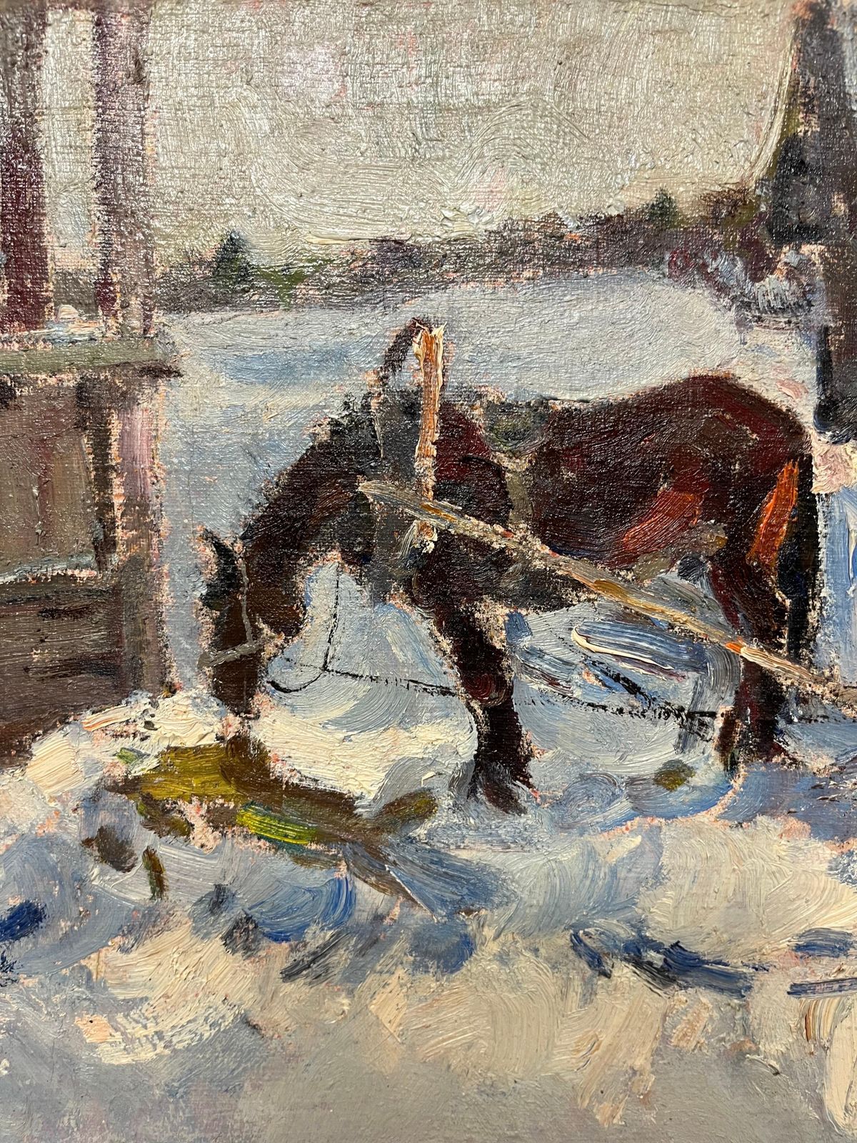 Leonid Vaichilia"Wait" Snow, Winter,  Oil   Cm. 50 X 33  19711971 photo for sale
