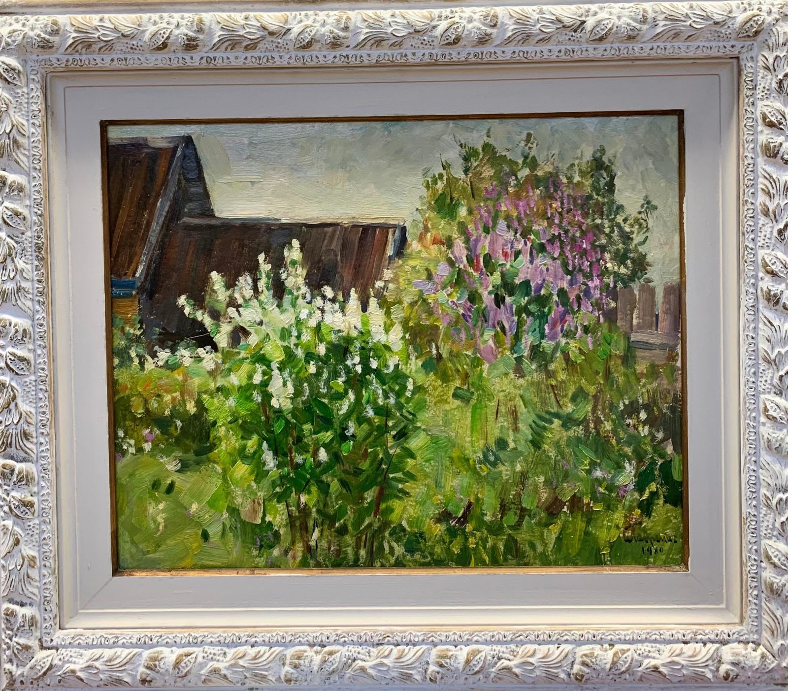 Boris Lavrenko"Flowery Lilac"Country House, Garden Cm. 50 X 40 Oil 1980 Shipping Free1980