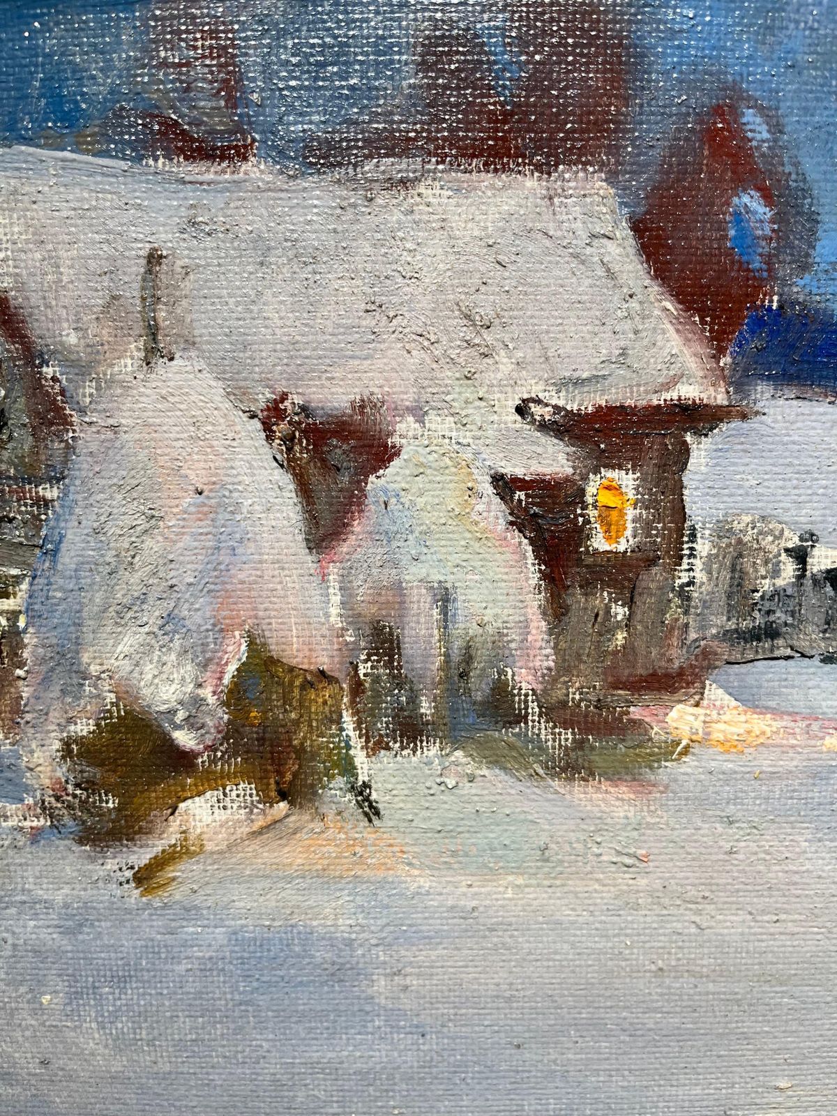 Leonid Vaichilia"Evening In The Small Town" Snow, Winter, White Oil  Cm.50 X 25  19671967 photo 2976.0