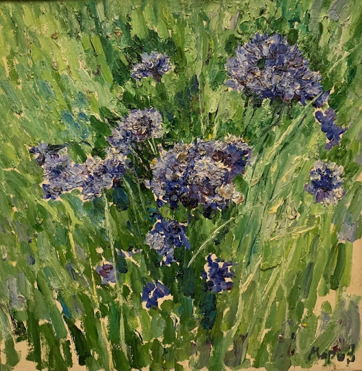 Georgij Moroz"Blue Cornflowers" Oil Cm. 42 X 42 1998 Russian , Flowers1996 photo furniture
