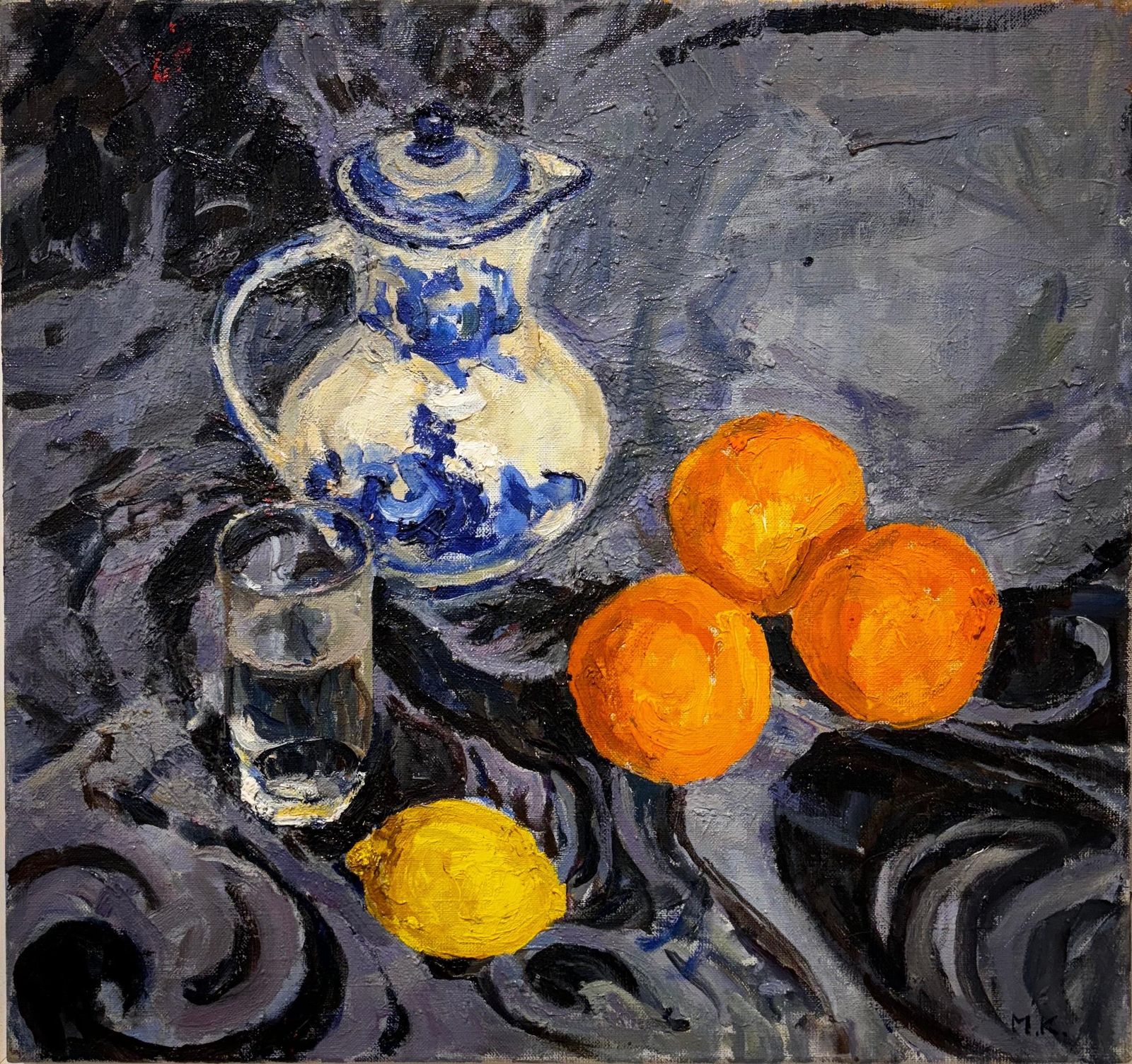 Maya Kopitzevastill Life With Lemon And Oranges   Oil, Cm. 50 X 47, 19901990 photo furniture