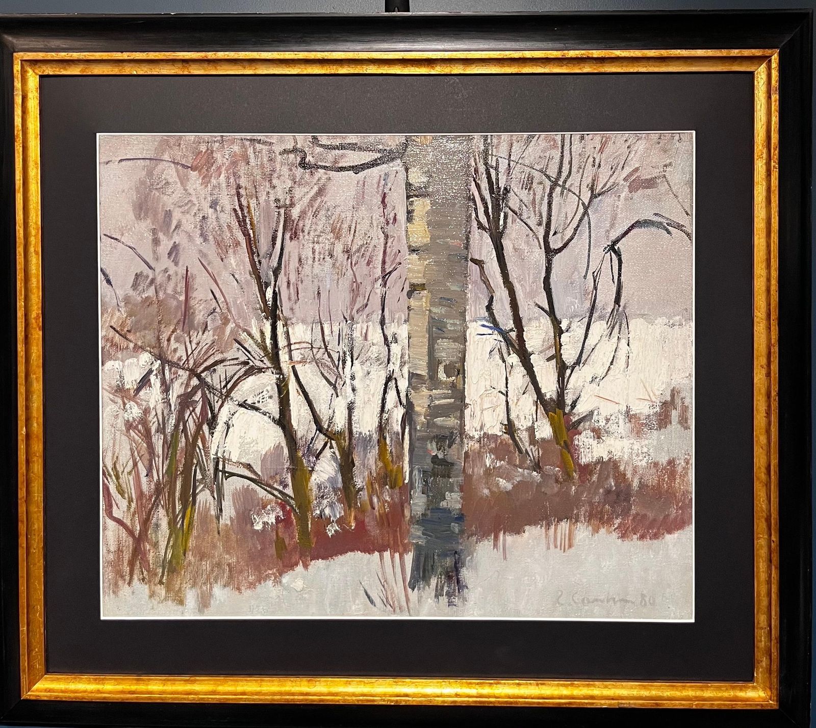 Gleb Savinov"Winter In The Wood " White , Winter, Wood Oil Cm. 54 X 45 1980