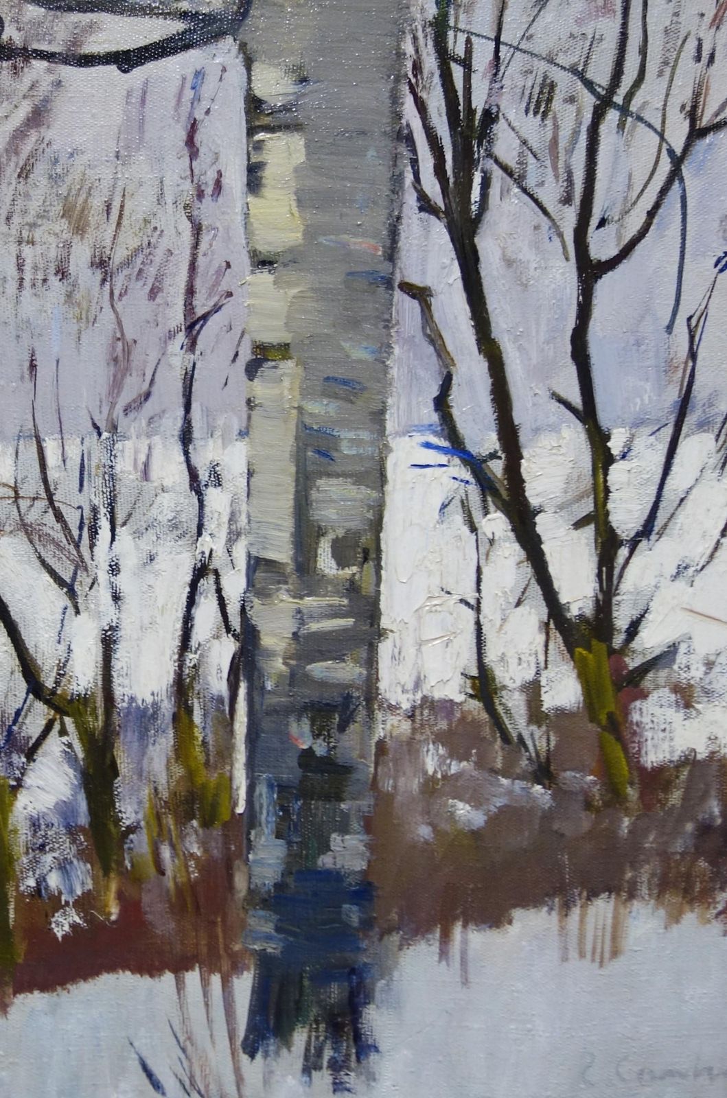 Gleb Savinov"Winter In The Wood " White , Winter, Wood Oil Cm. 54 X 45 1980 photo for sale