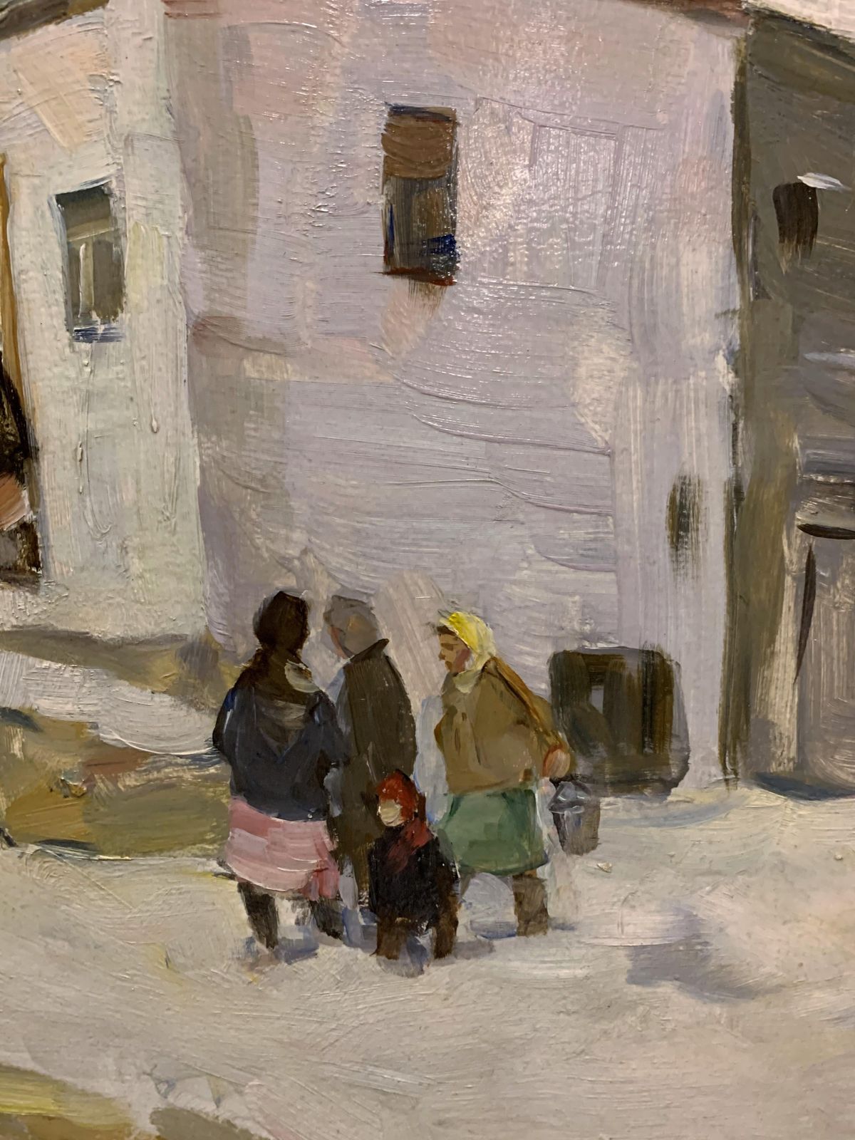 Boris Lavrenko"Little Shop In The Village" Oil 1980, Snow, Winter, White1980 photo for sale
