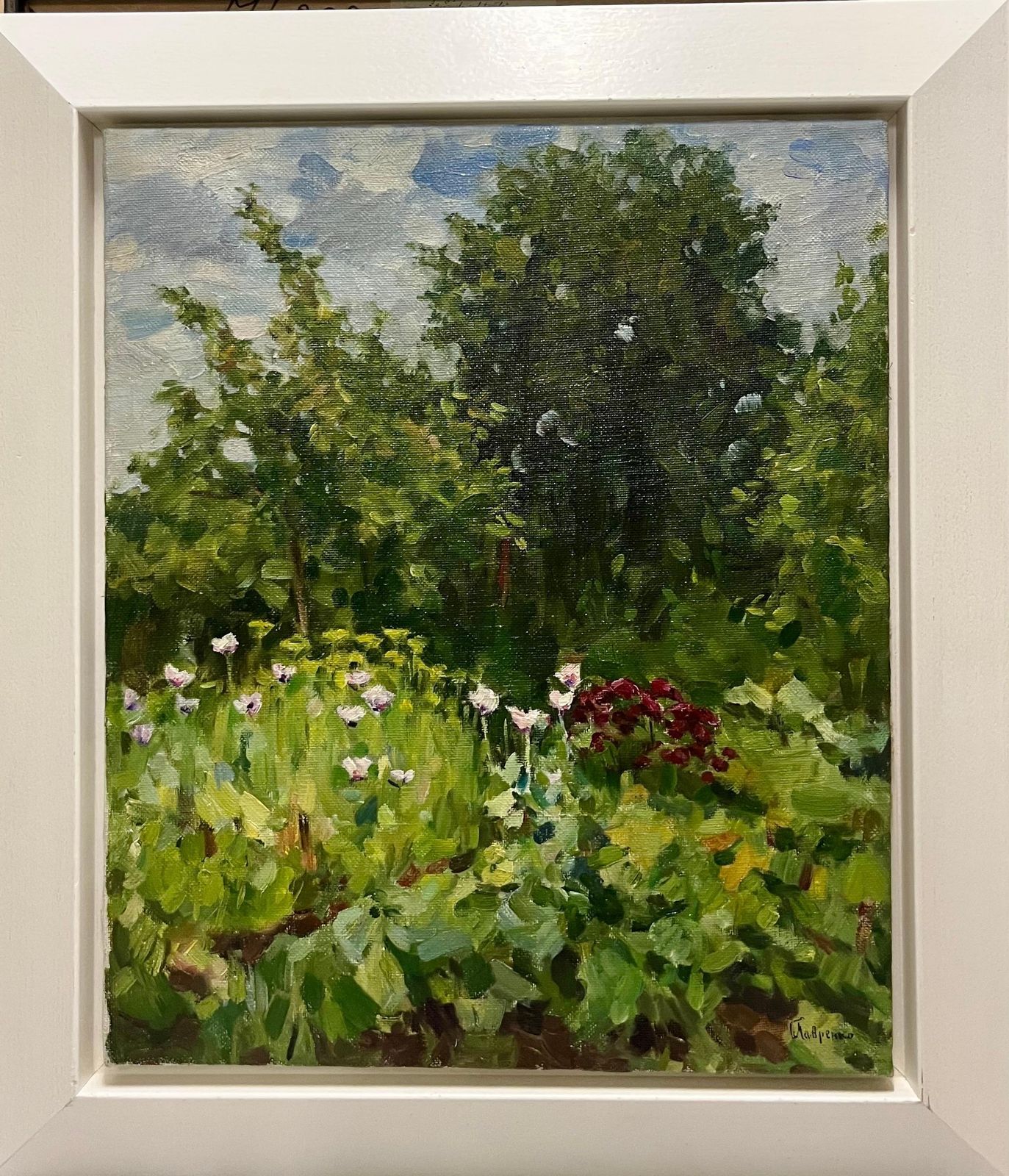Boris Lavrenko"Giardino" Tulipani E Fiori Rossi Olio Cm. 50 X 60 19951996