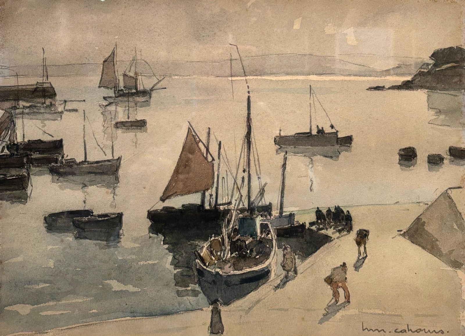 Henry Maurice Cahours"Ritorno Dalla Pesca" Acquarello Cm. 22 X 29  1930 Ca1930 photo for sale