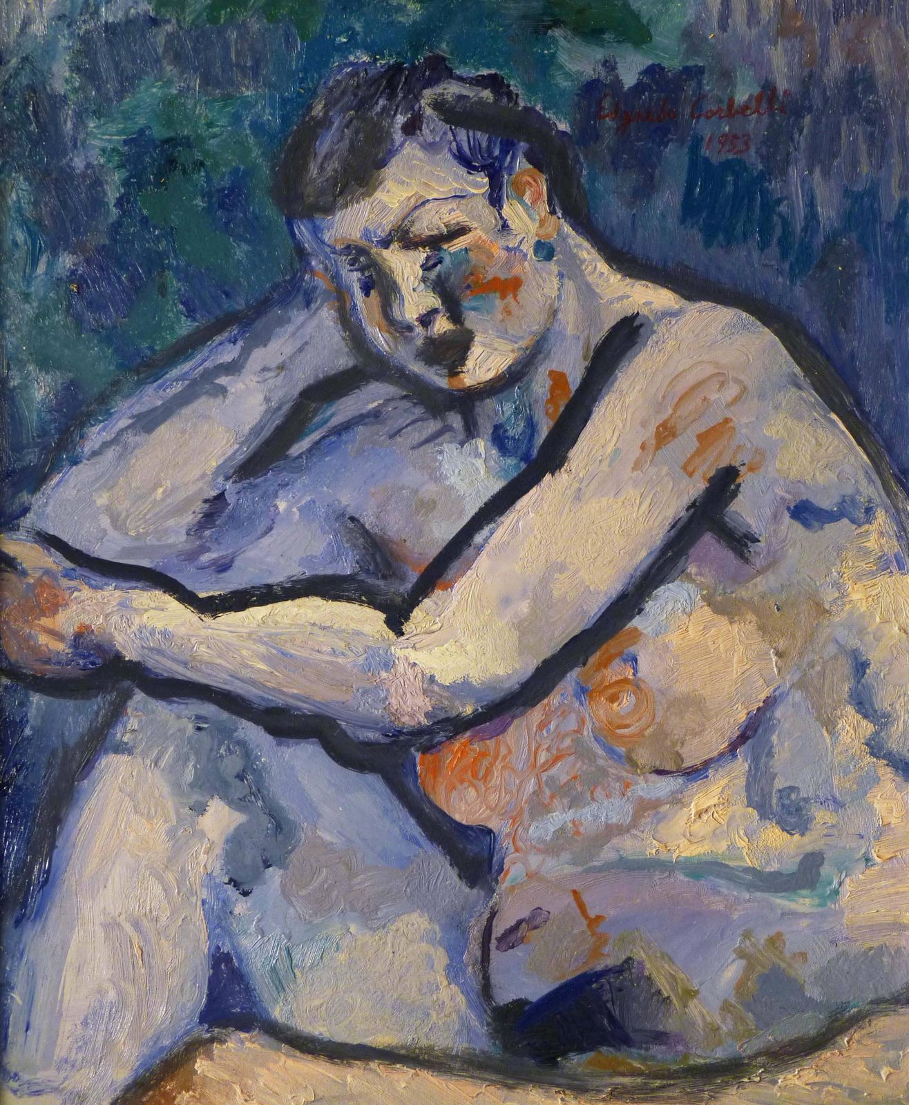 Edgardo Corbelli"Blue Nude" 1953 Oil Cm. 50 X 601953 photo furniture