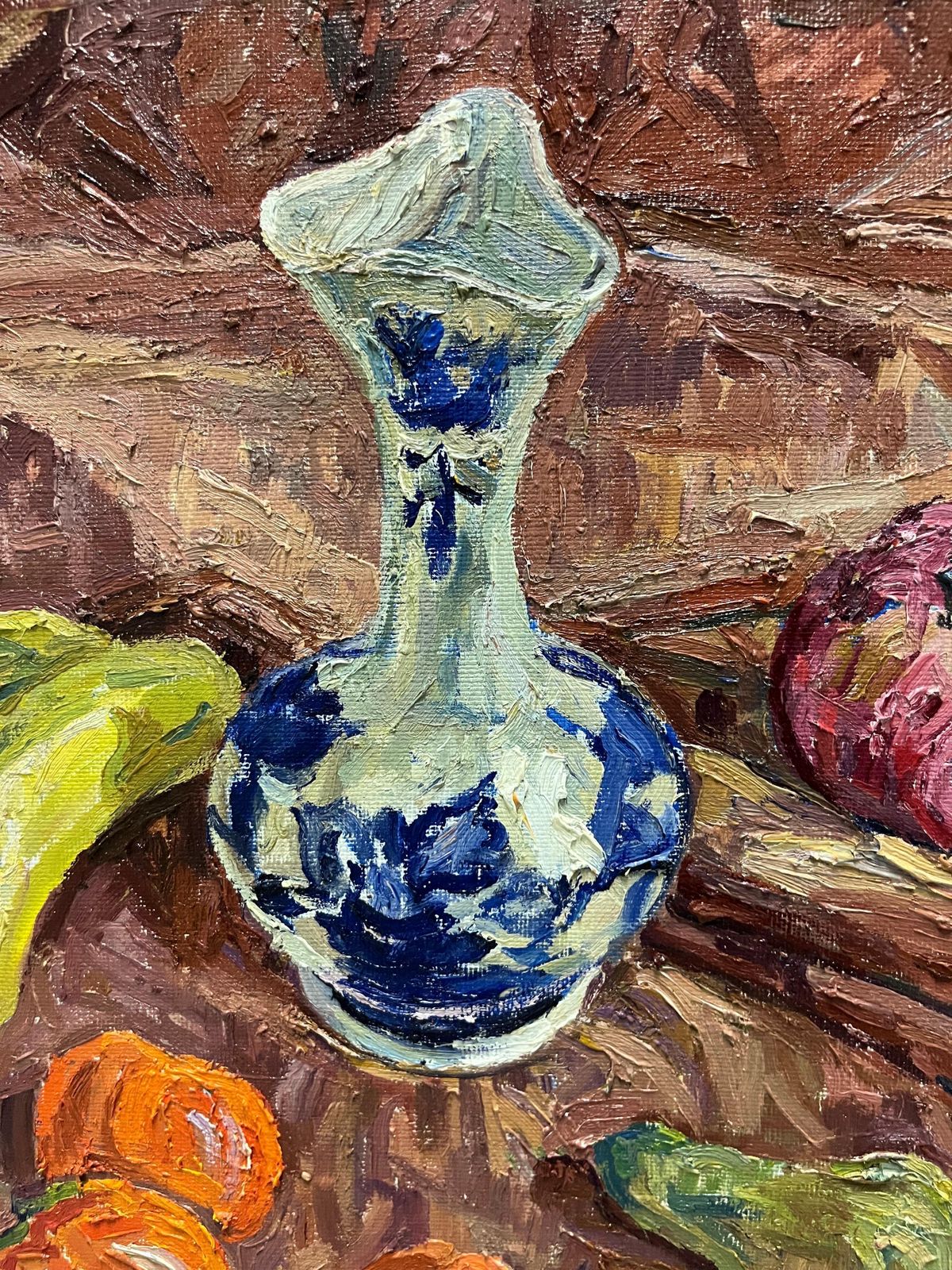 Maya Kopitzeva" Natura Morta Con Vaso Blu E Cachi Arancioni " Olio , Cm 69 X 59  19871987 photo 7228.0