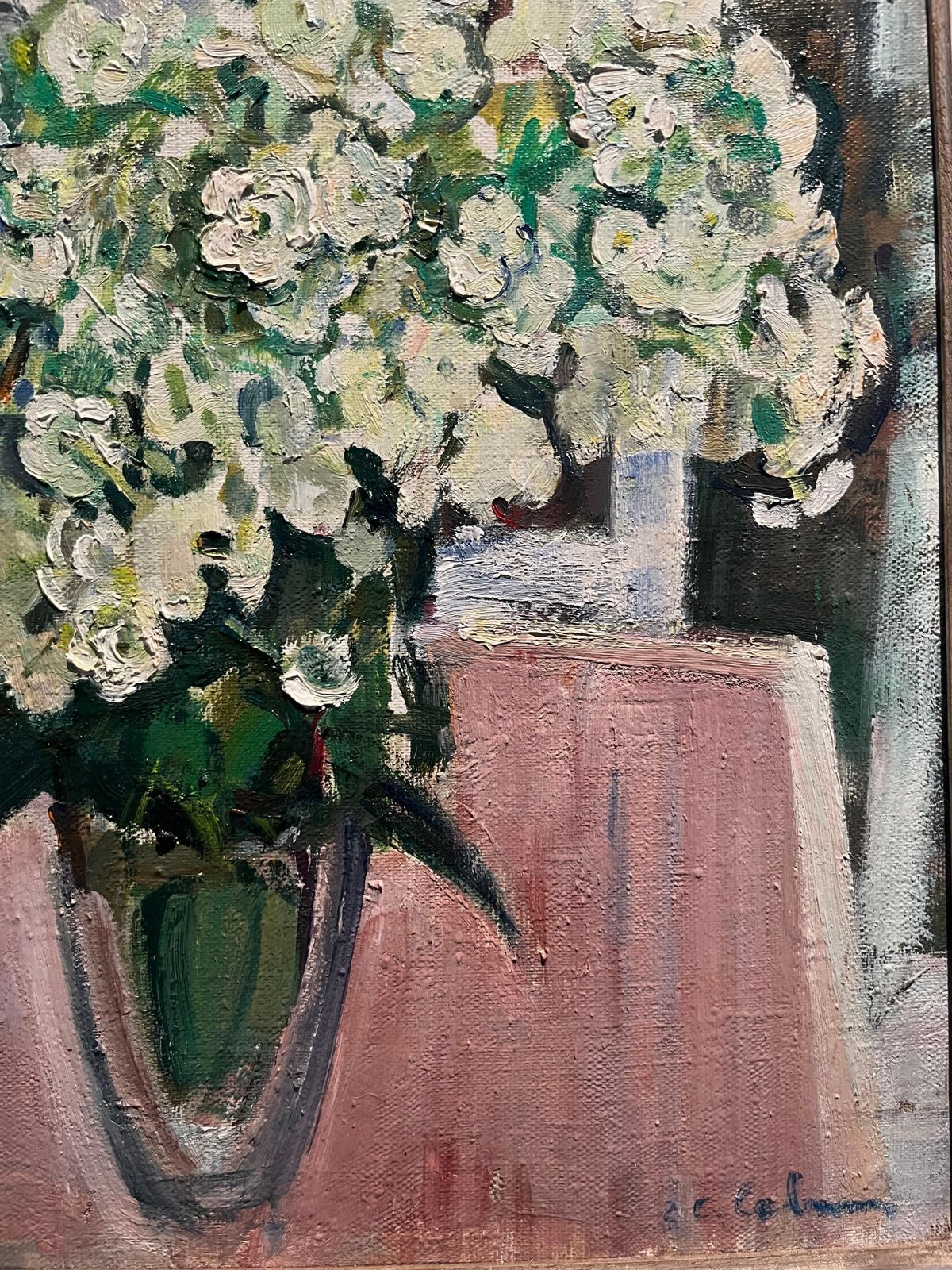 Gleb Savinov" White Flowers " Oil On Canvas  Cm. 54 X 49 1990  White, Pink , Green 1990 photo Art