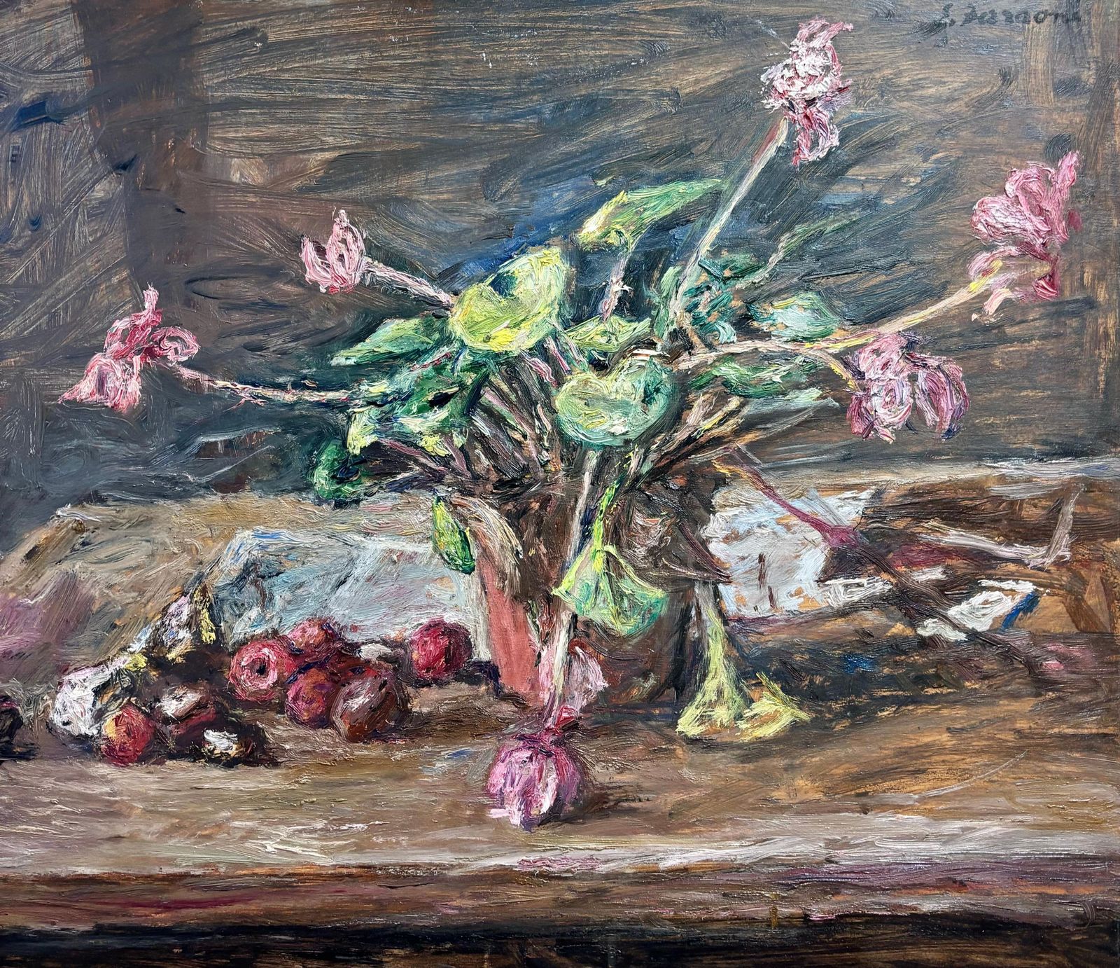 Enzo Faraoni"Naturamorta Con Fiori " Cm. 70 X 52 Olio Su Tavola Di Legno  1970 Ca1970 photo Art