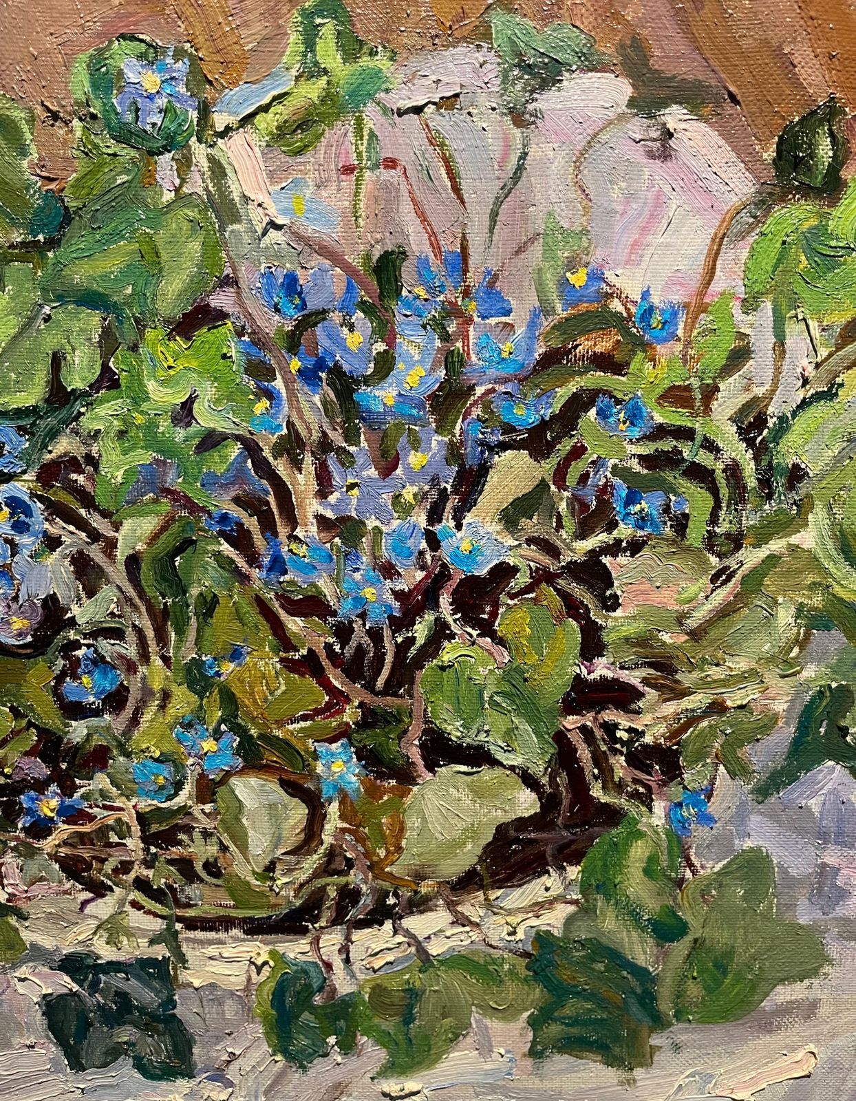 Maya Kopitzeva"Snowdrop" Flowers , Violet, Violets Oil Cm. 60 X 50  19981998 photo for sale