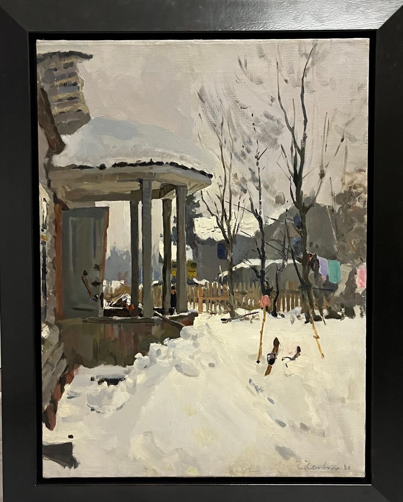 Gleb Savinov Dacha In Winter Oil Cm. 61 X 80 1980 Skis  White  Snow 1980